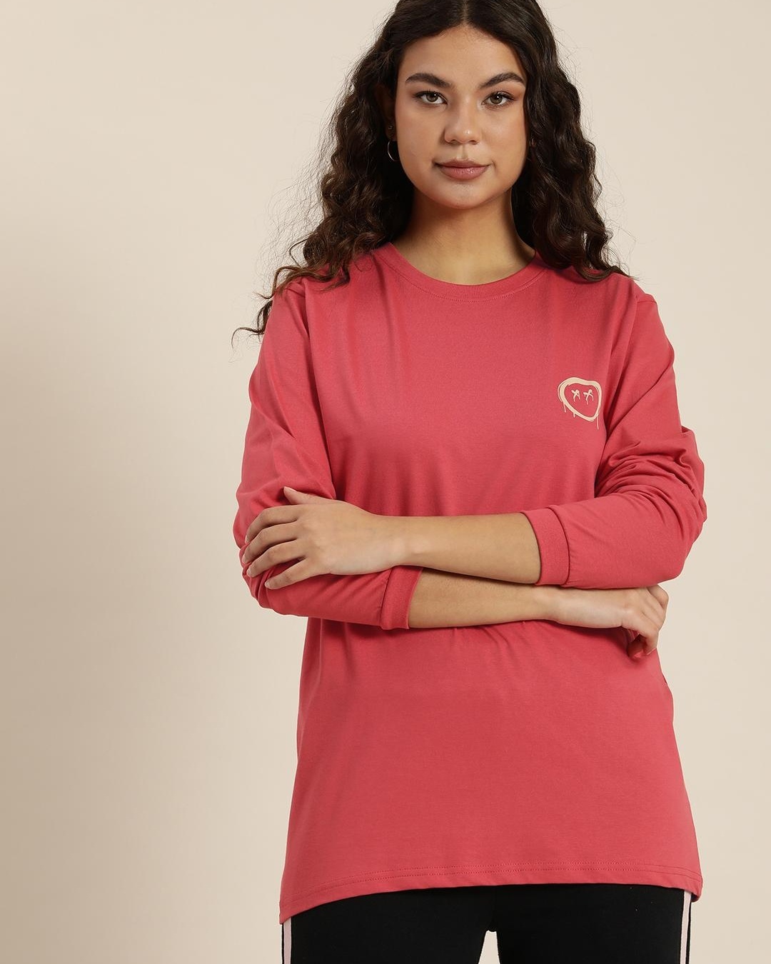 Shop Women's Pink Fake Typography Oversized T-shirt-Back