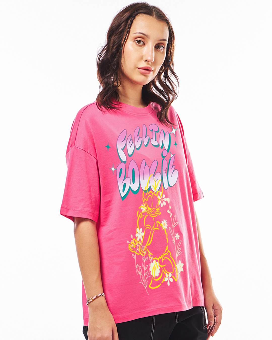 Shop Women's Pink Feelin Bougie Graphic Printed Oversized T-shirt-Back