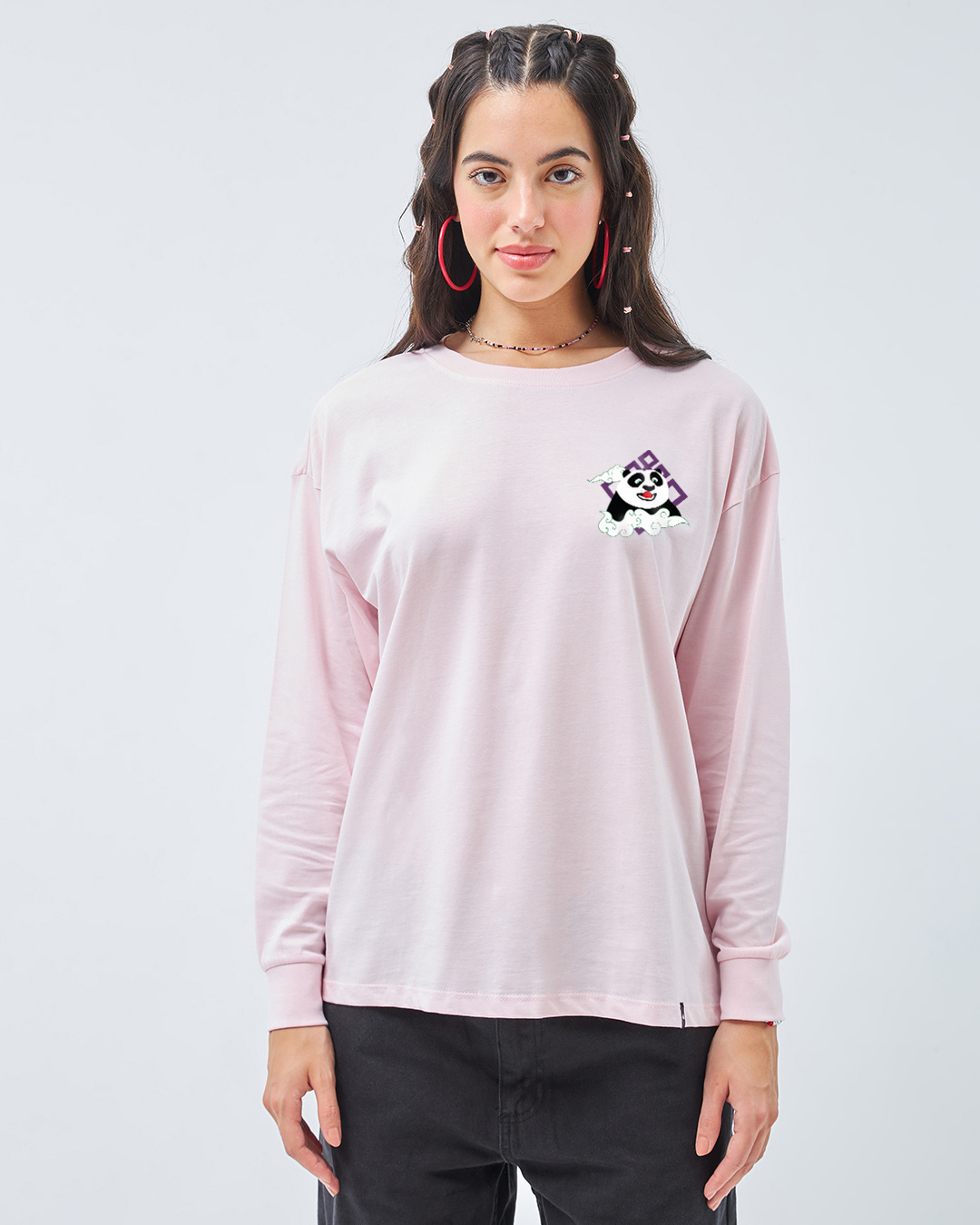 Shop Women's Pink First Dumplings Graphic Printed Oversized T-Shirt-Back
