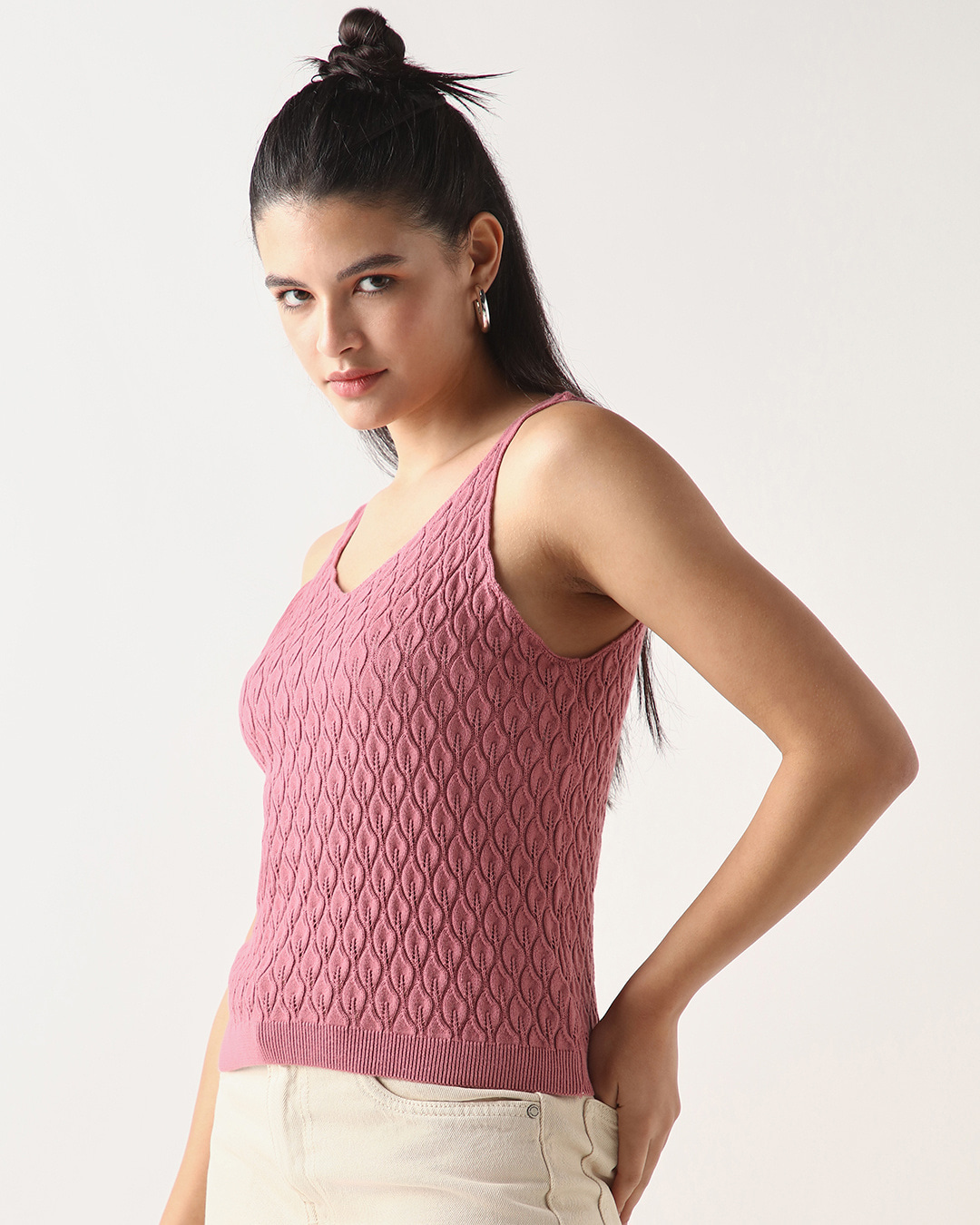 Shop Women's Pink Flat Knit Short Top-Back