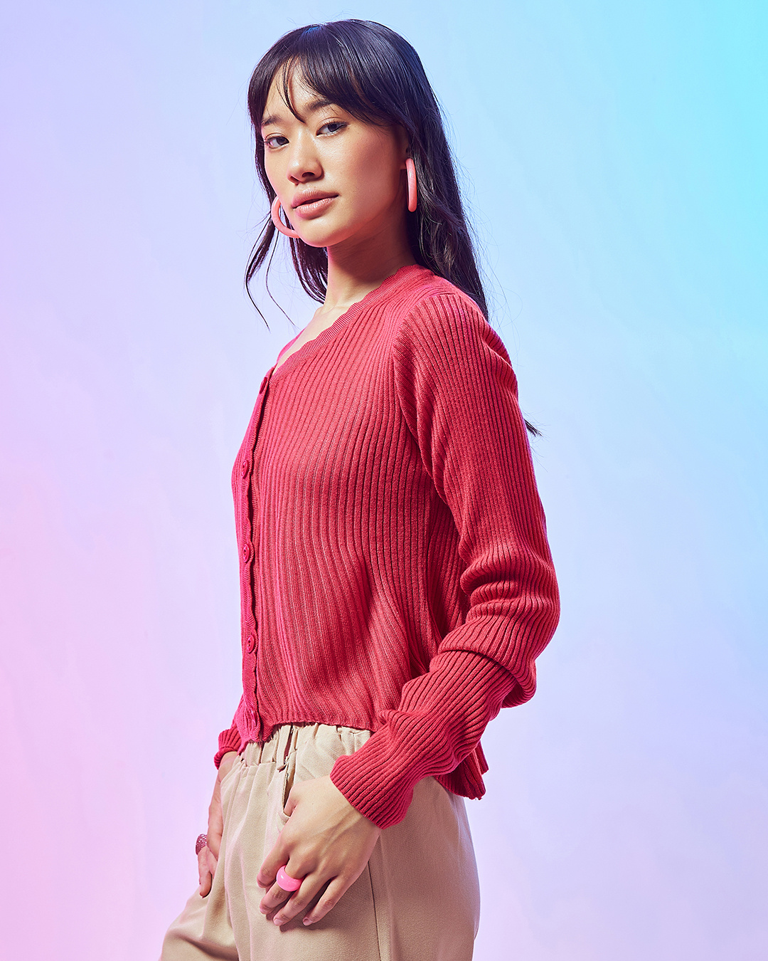 Shop Women's Pink Flatknit Sweater-Back