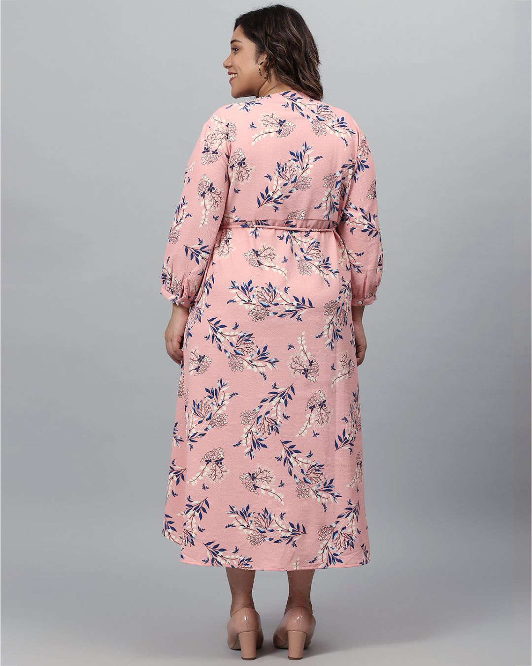Shop Women's Pink Floral Design Stylish Casual Dress-Back