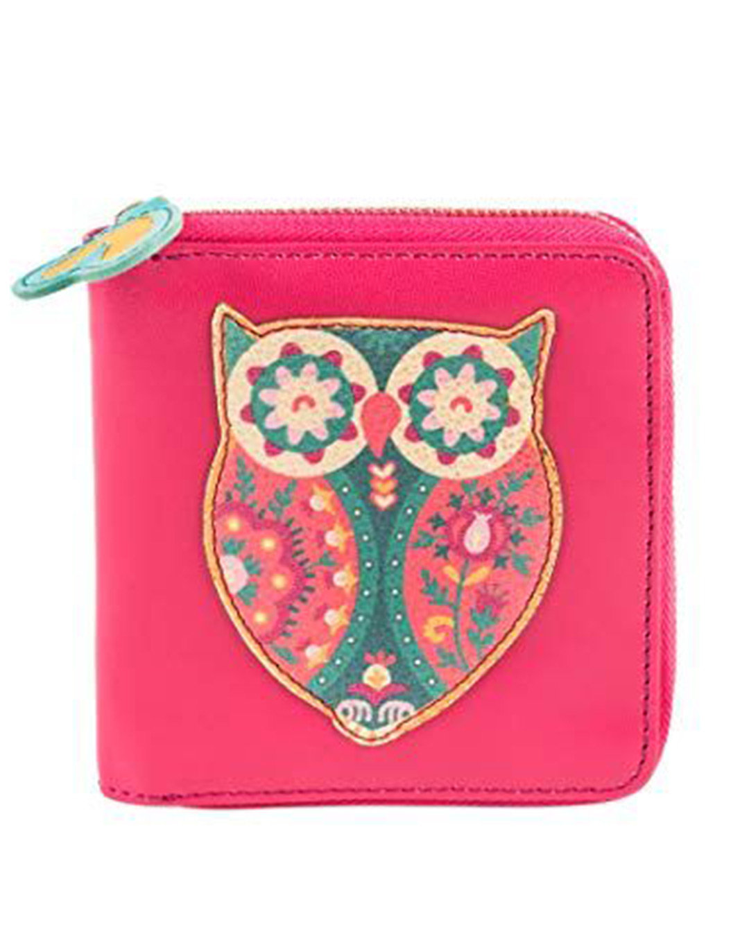 Shop Women's Pink Floral Owl Applique Mini Wallet-Front