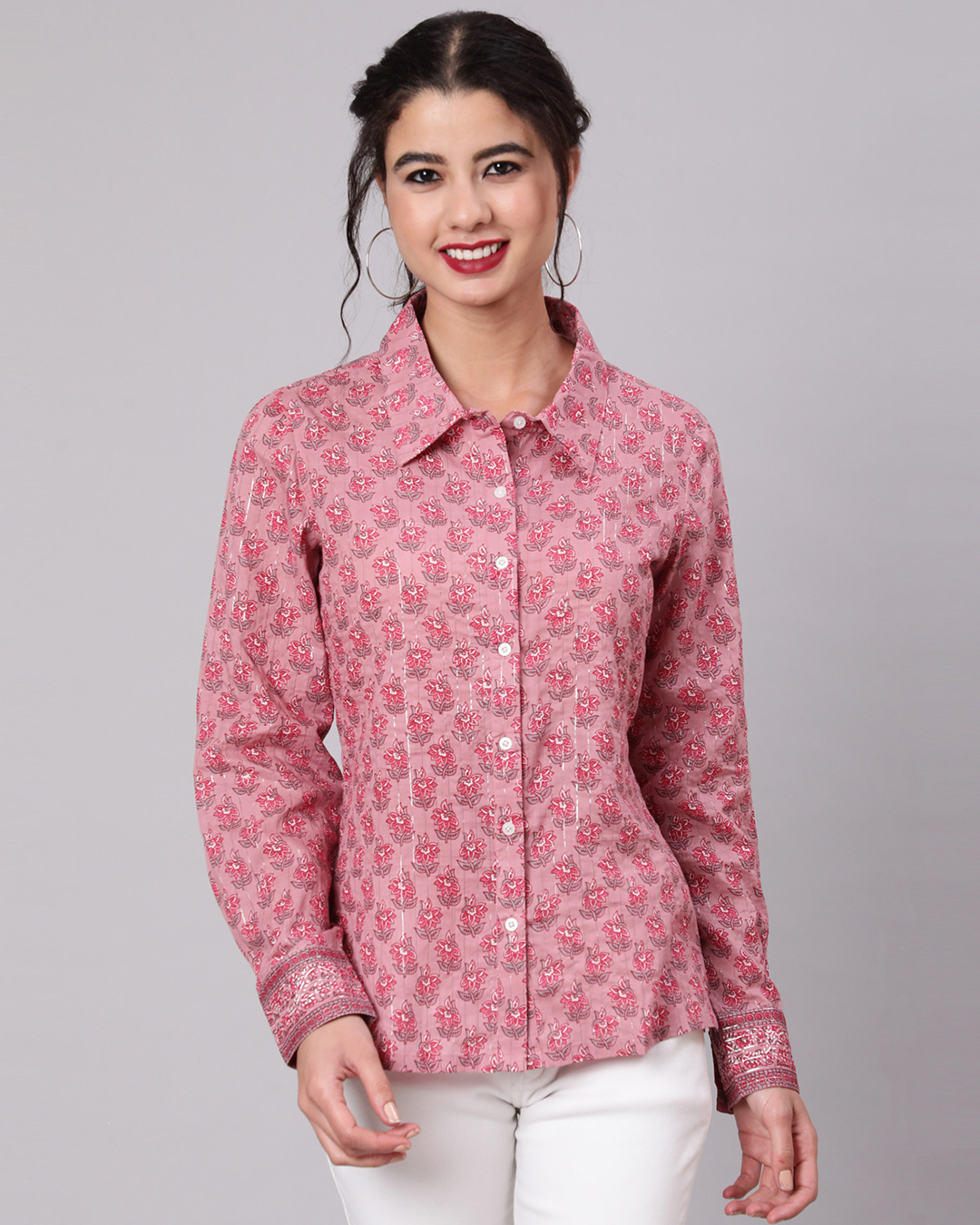 Women Pink Regular Fit Printed Casual Shirt main image 1