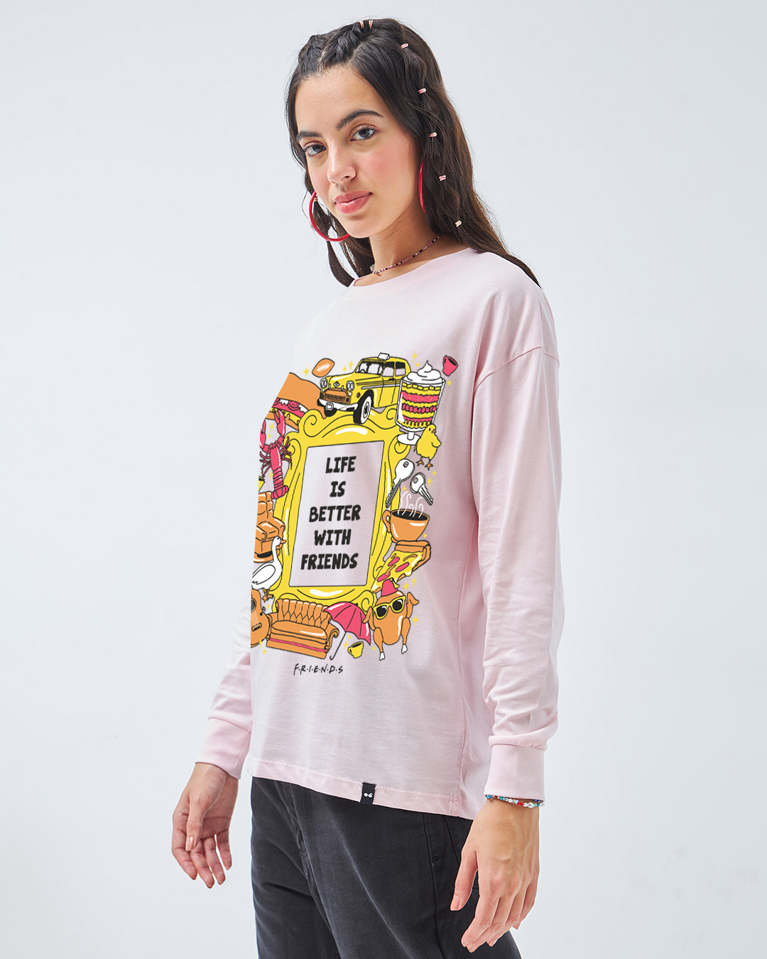 Shop Women's Pink Friends Life Graphic Printed Oversized T-shirt-Back