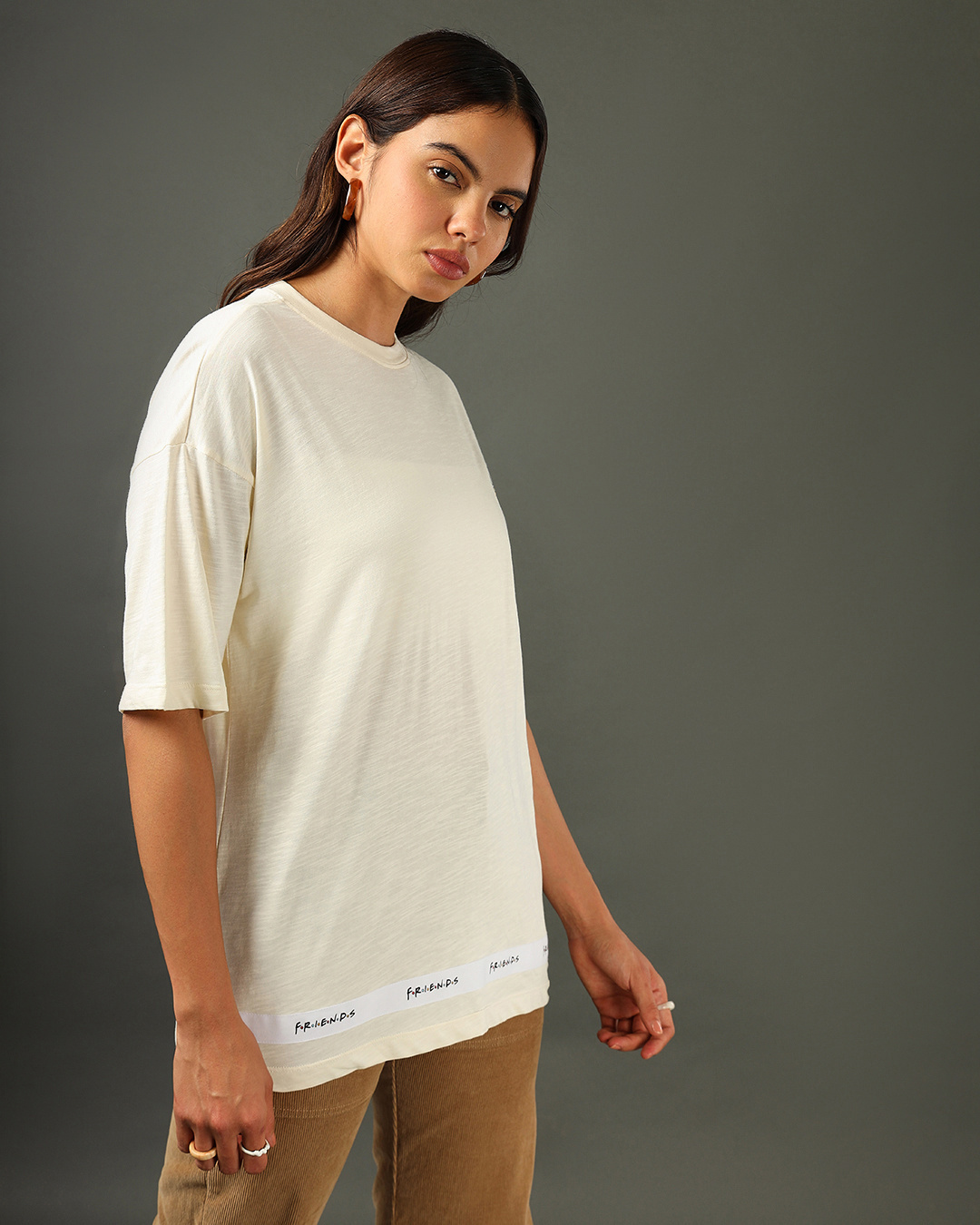 Shop Women's Gardenia Friends tape Graphic Printed Oversized Plus Size T-shirt-Back