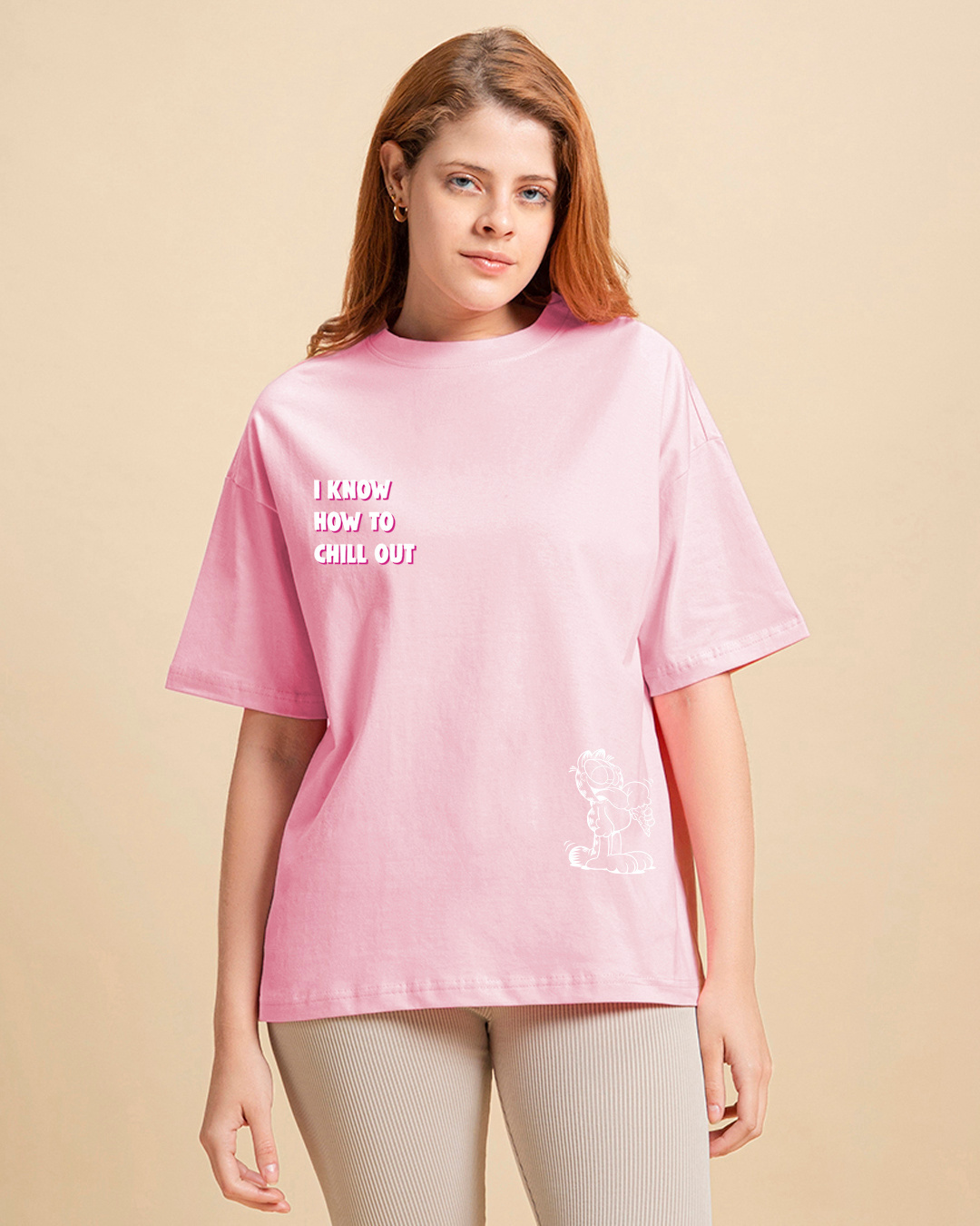 Shop Women's Pink Garfield's Icecream Graphic Printed Oversized T-shirt-Back