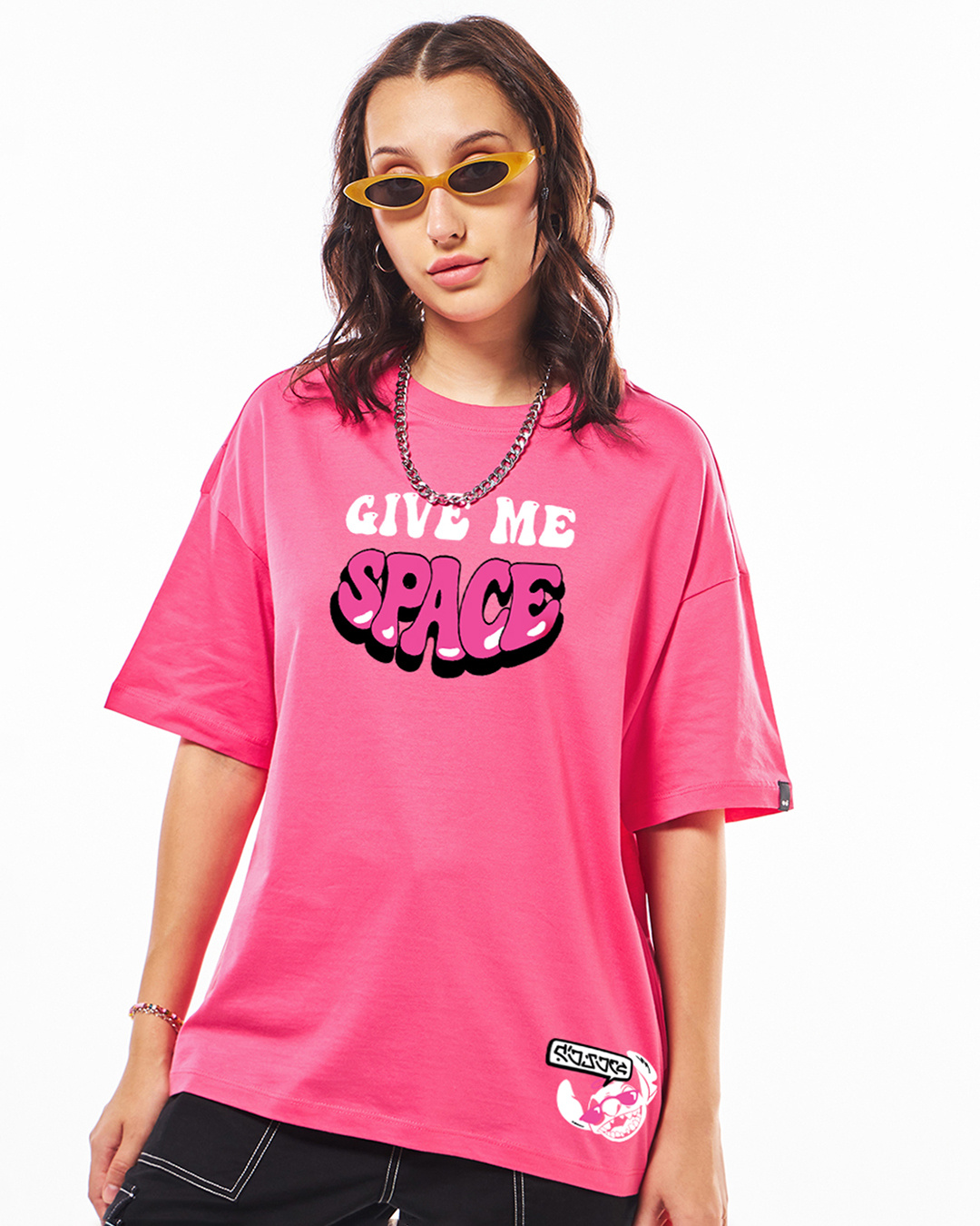 Shop Women's Pink Give Me Space Graphic Printed Oversized T-shirt-Back