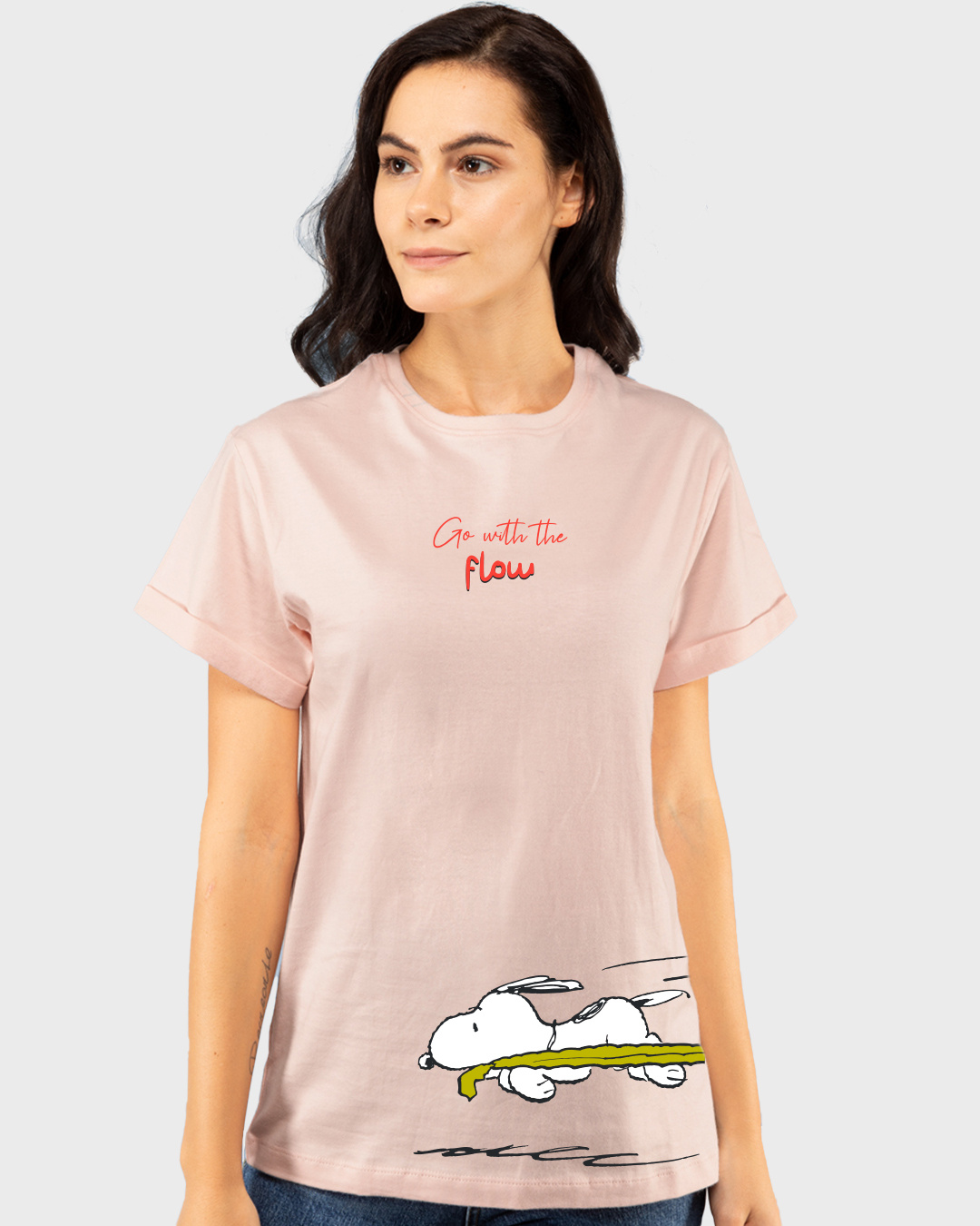 Shop Women's Pink Go With the Flow Graphic Printed Boyfriend T-shirt-Back