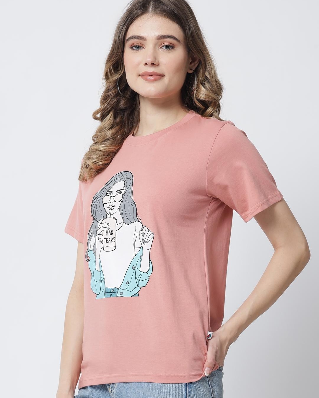Shop Women's Pink Graphic Printed Loose Fit T-shirt-Back