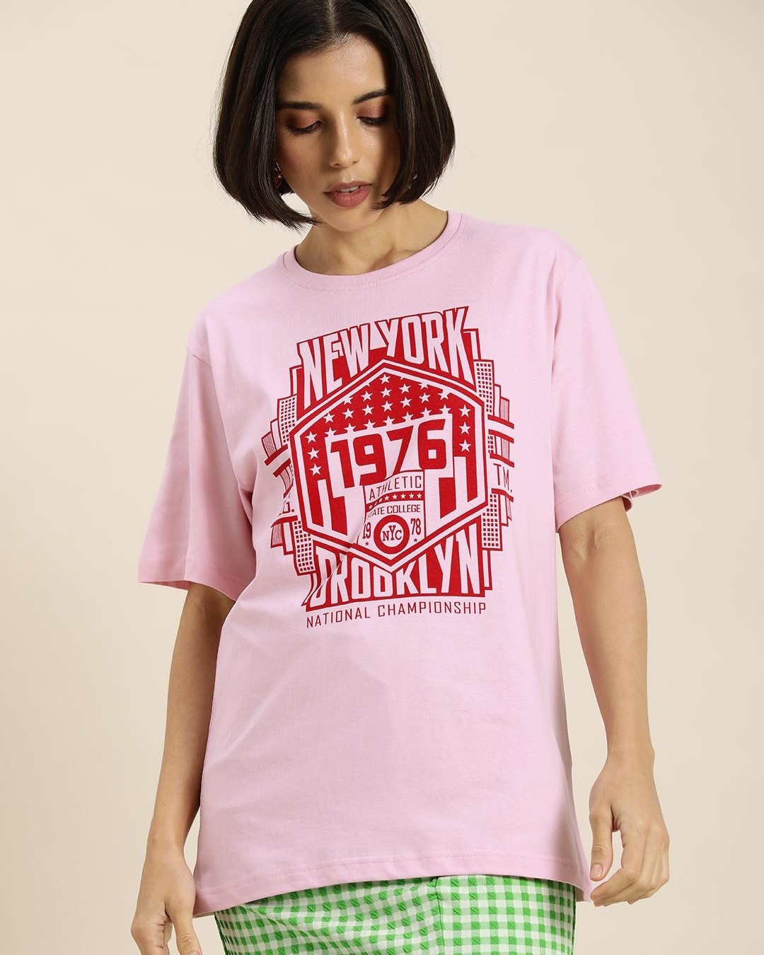 Buy Women's Pink Graphic Printed Oversized T-shirt for Women Pink ...