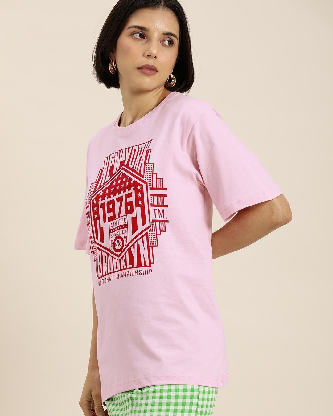 Shop Women's Pink Graphic Printed Oversized T-shirt-Back