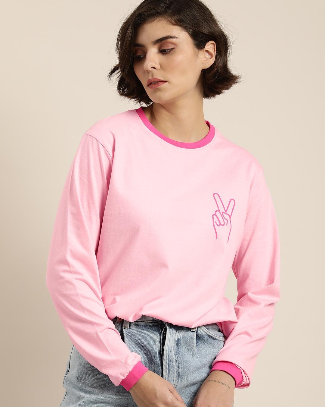 Shop Women's Pink Graphic Printed Oversized T-shirt-Back