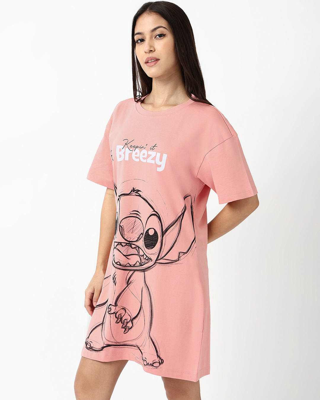 Shop Women's Mellow Rose Pink Stitch Graphic Printed T-Shirt Dress-Back