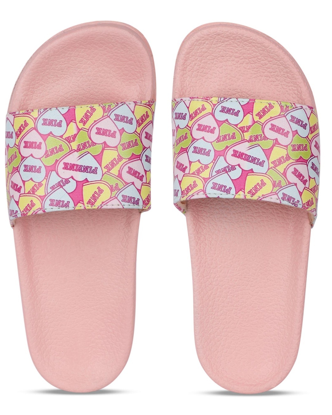 Buy Womens Pink Heart Printed Sliders Online In India At Bewakoof