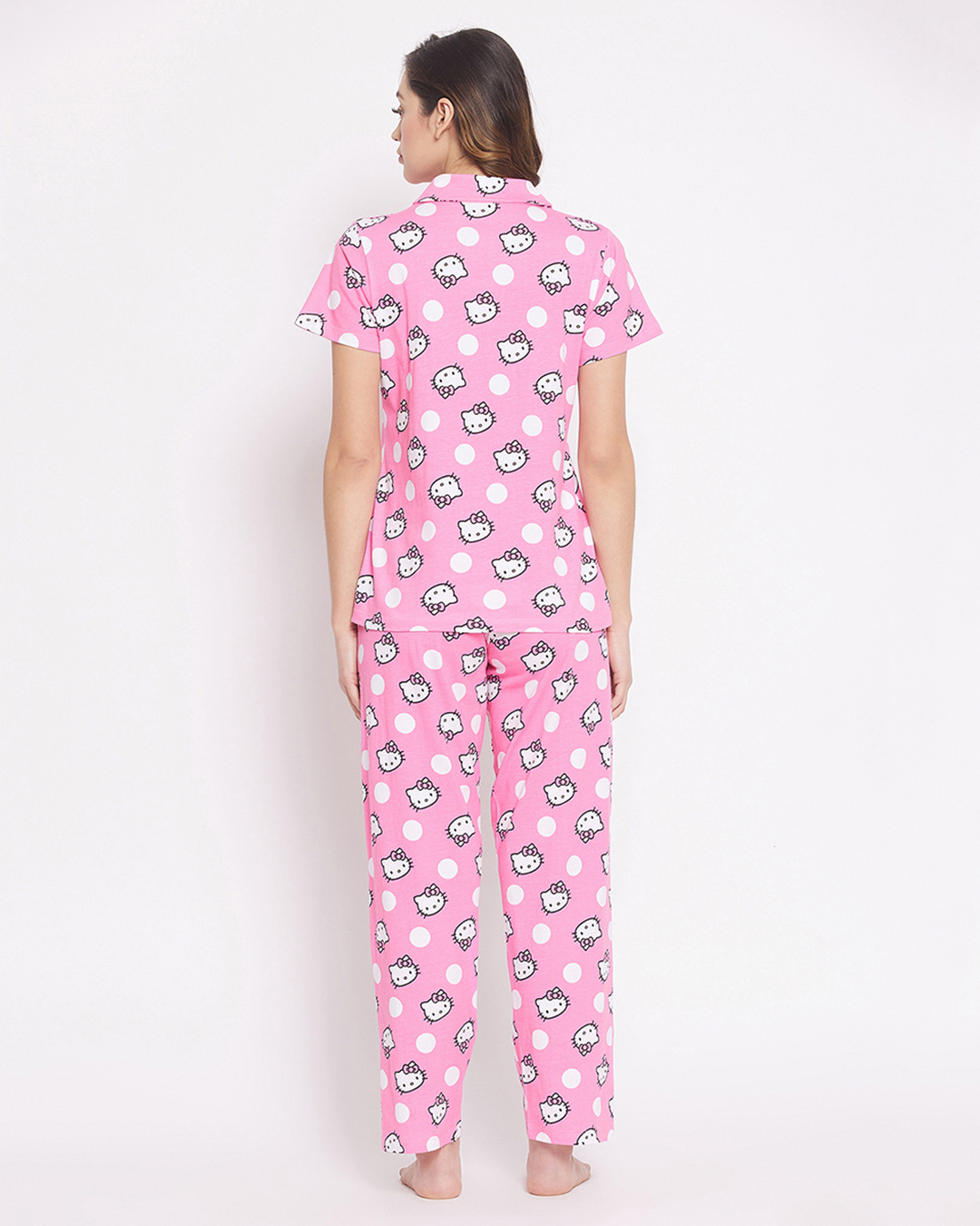 Shop Women's Pink Hello Kitty Print Top & Pyjama Set-Back