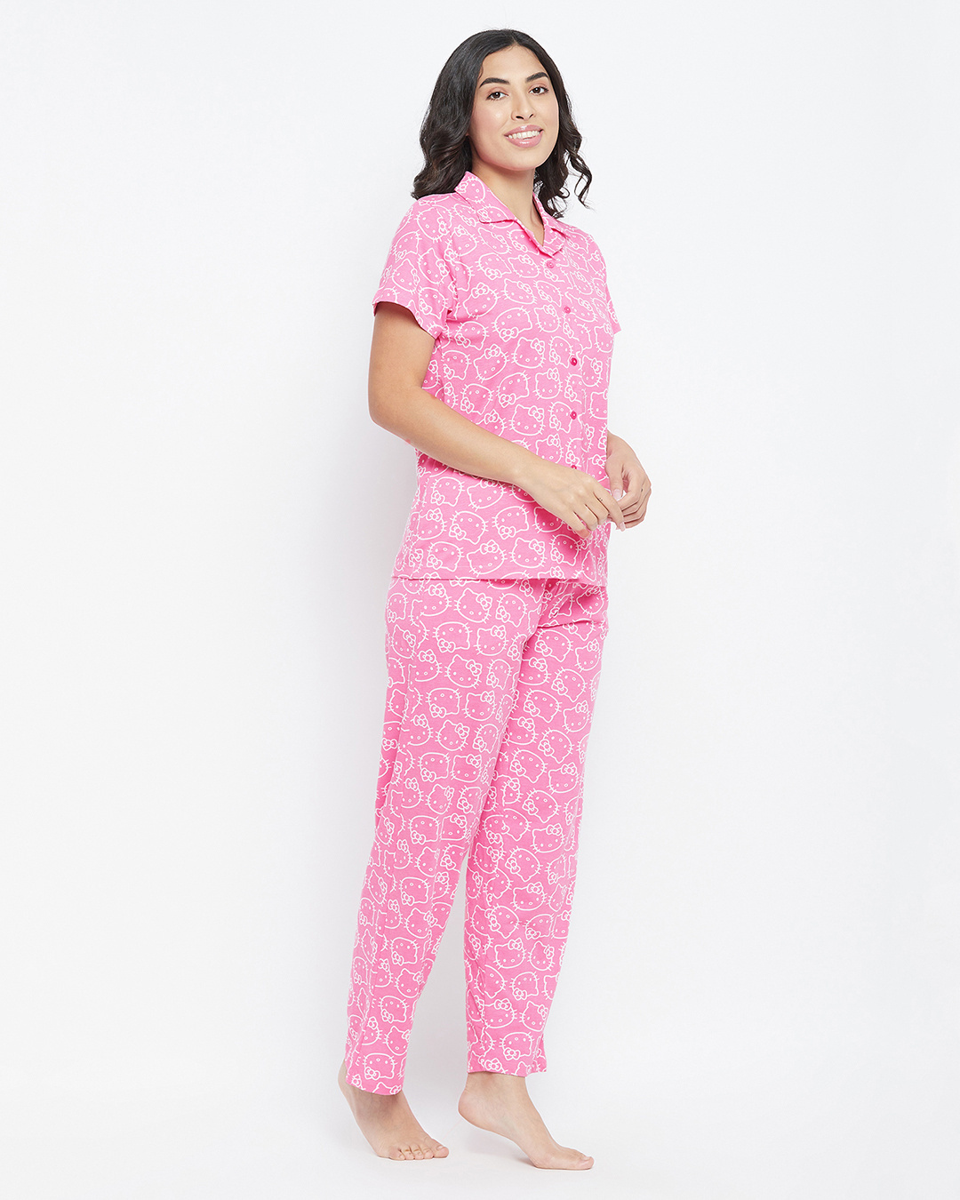 Shop Women's Pink Hello Kitty Print Top & Pyjama Set1-Back