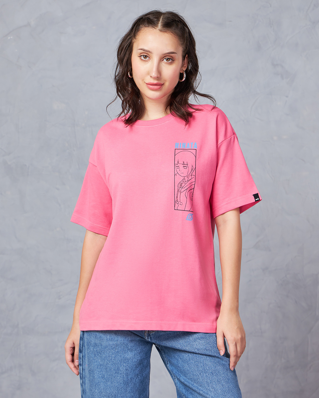 Shop Women's Pink Hinata Graphic Printed Oversized T-shirt-Back