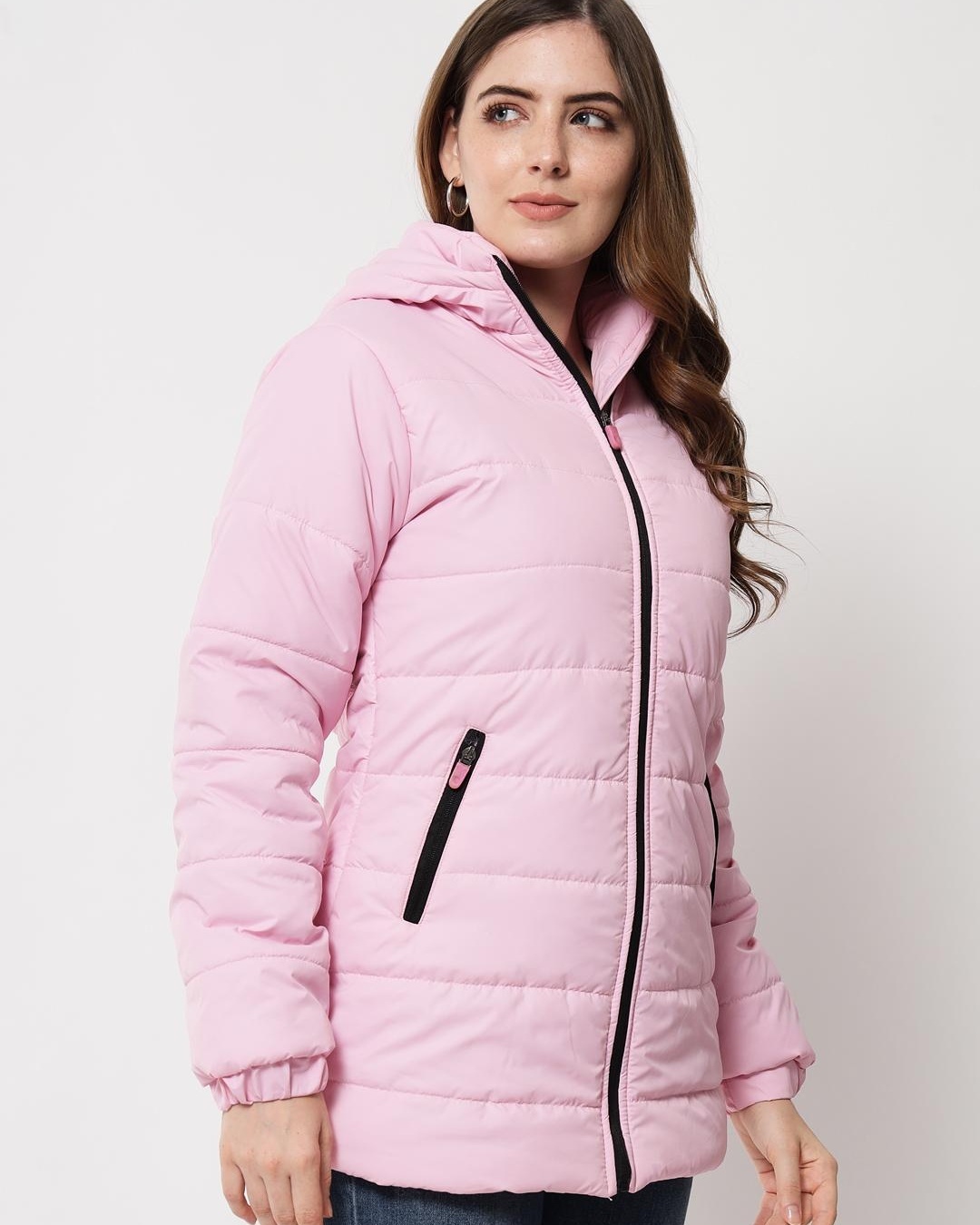 Shop Women's Pink Hooded Puffer Jacket-Back