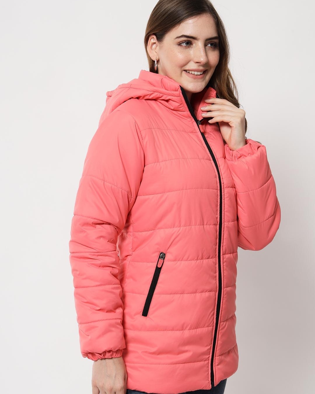 Shop Women's Pink Hooded Puffer Jacket-Back