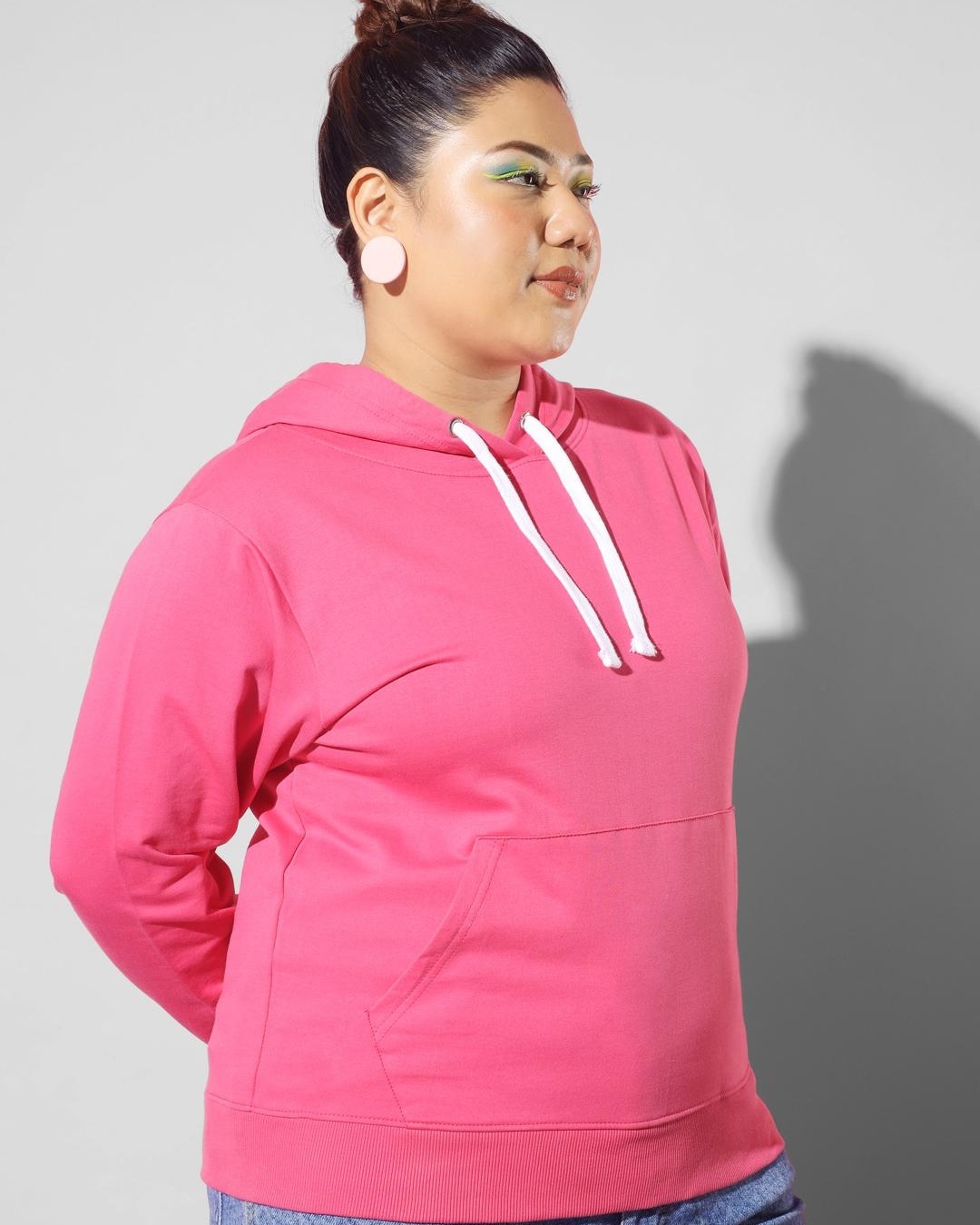 Shop Women's Pink Intense Feelings Printed Plus Size Hooded Sweatshirt-Back