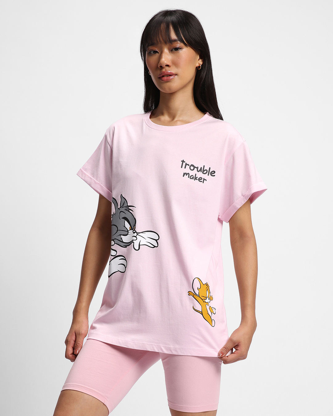 Shop Women's Pink Jerry Chase Graphic Printed Boyfriend T-shirt-Back