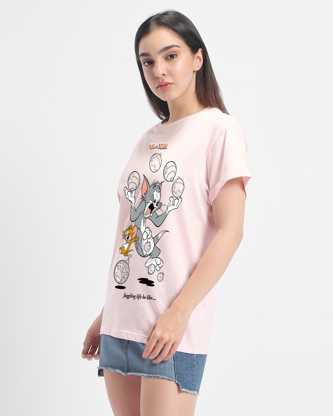 Shop Women's Pink Juggling Life Graphic Printed Boyfriend T-shirt-Back