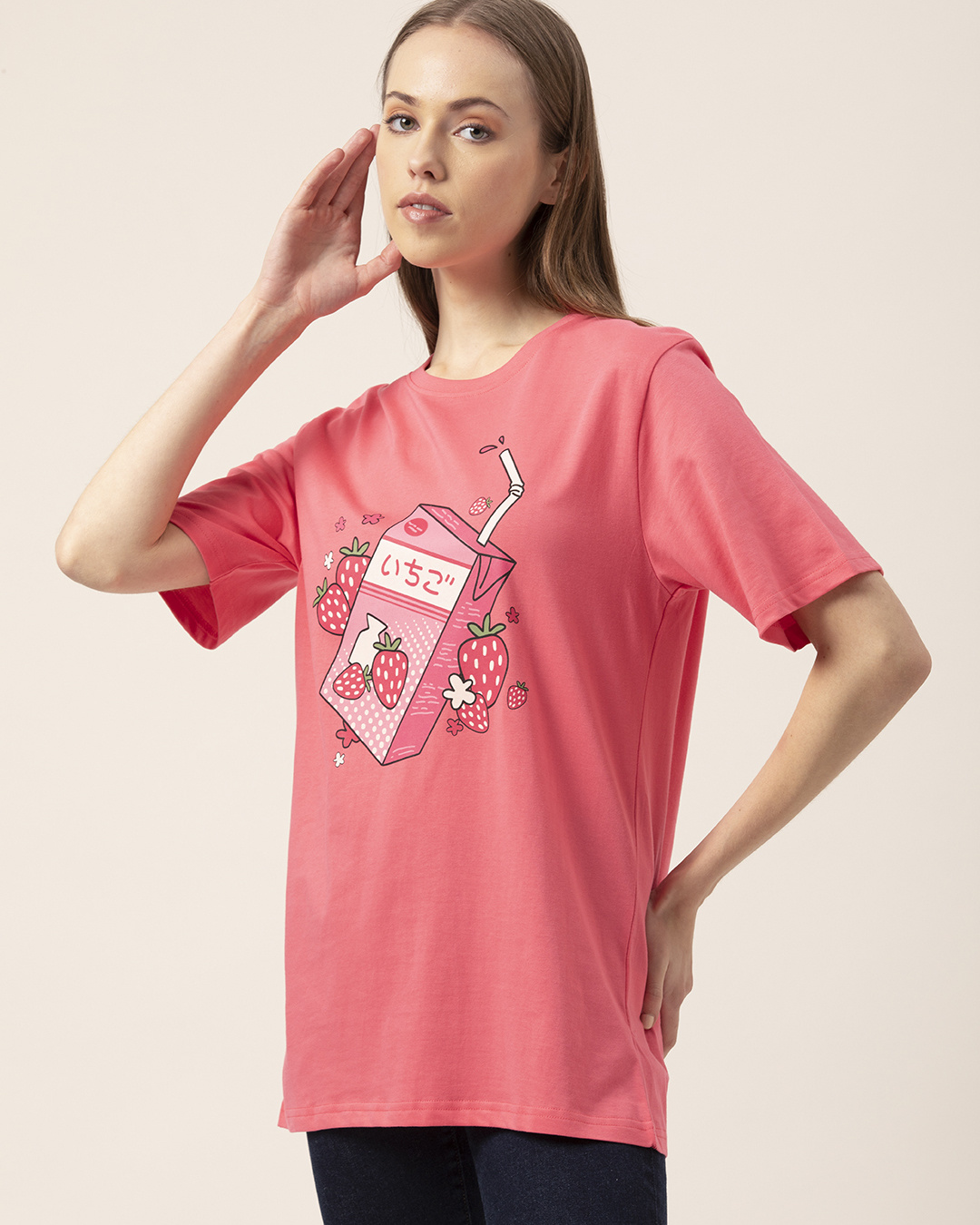Buy Women's Pink Juice Box Printed Oversized Tshirt Online at Bewakoof