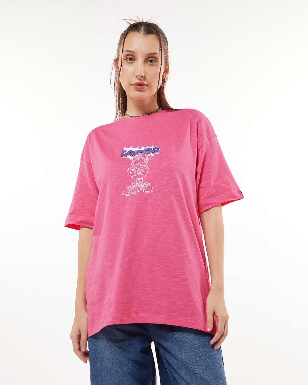 Shop Women's Pink Keep Your Attitude Graphic Printed Oversized T-shirt-Back