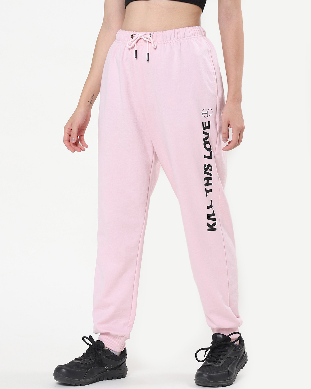 Buy Women's Pink Kill This Love Typography Relaxed Fit Joggers Online ...