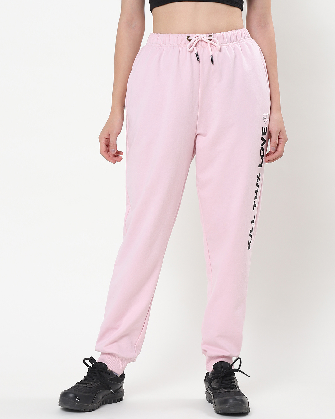 Shop Women's Pink Kill This Love Typography Relaxed Fit Joggers-Back