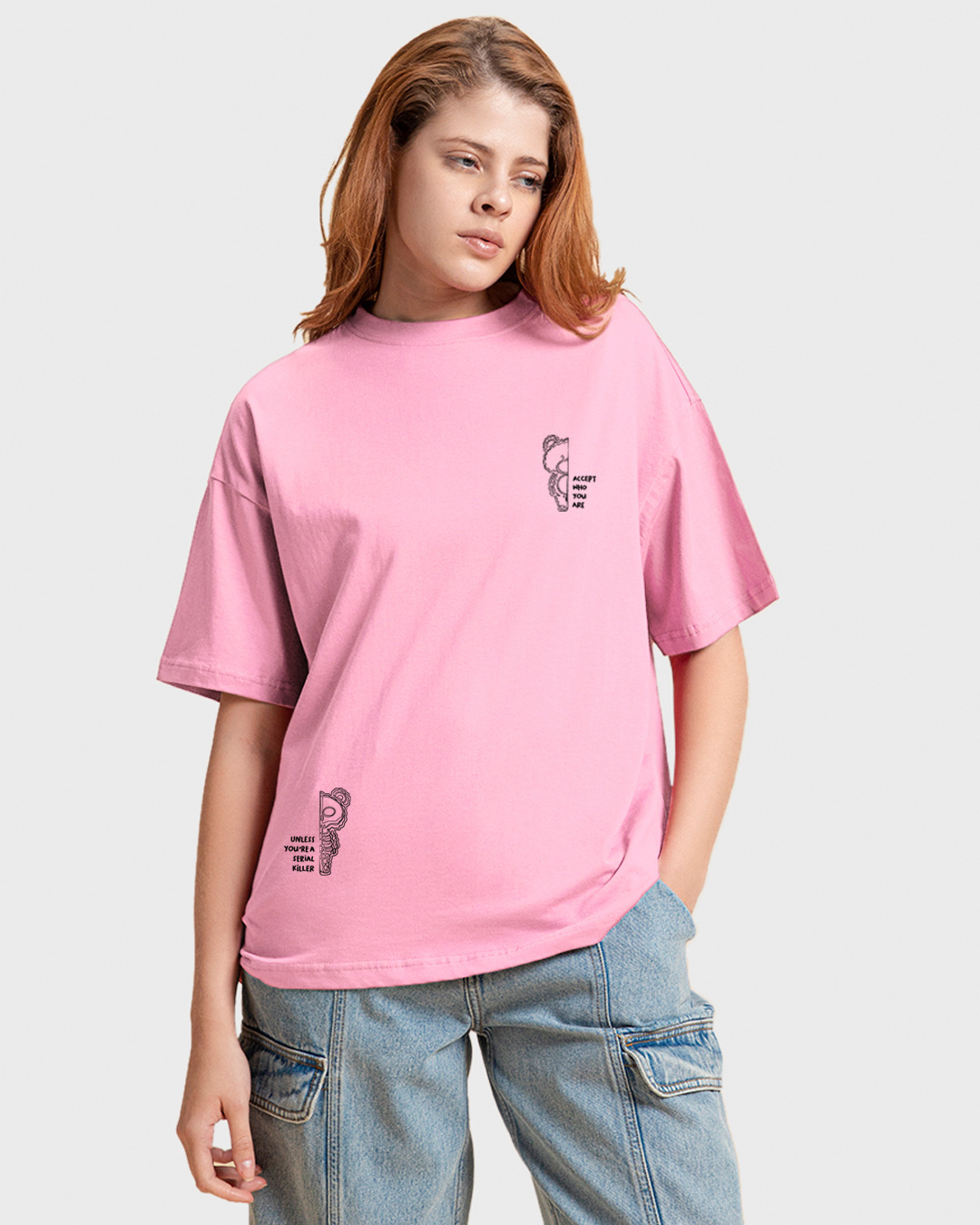 Shop Women's Pink Killer Mode Graphic Printed Oversized T-shirt-Back