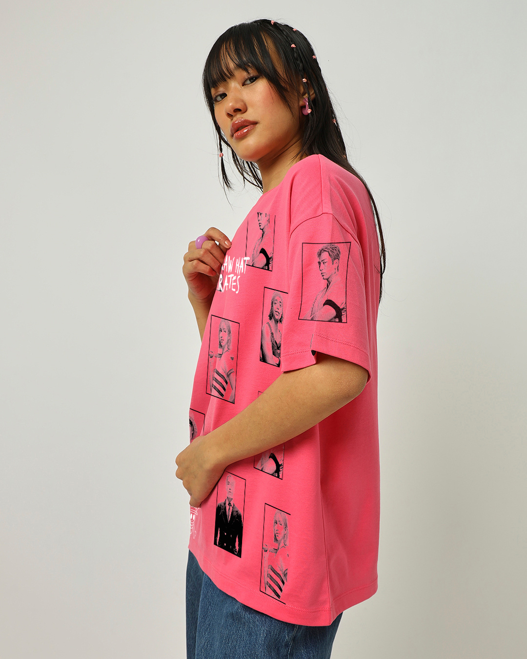 Shop Women's Pink King Of Pirates Graphic Printed Oversized T-shirt-Back