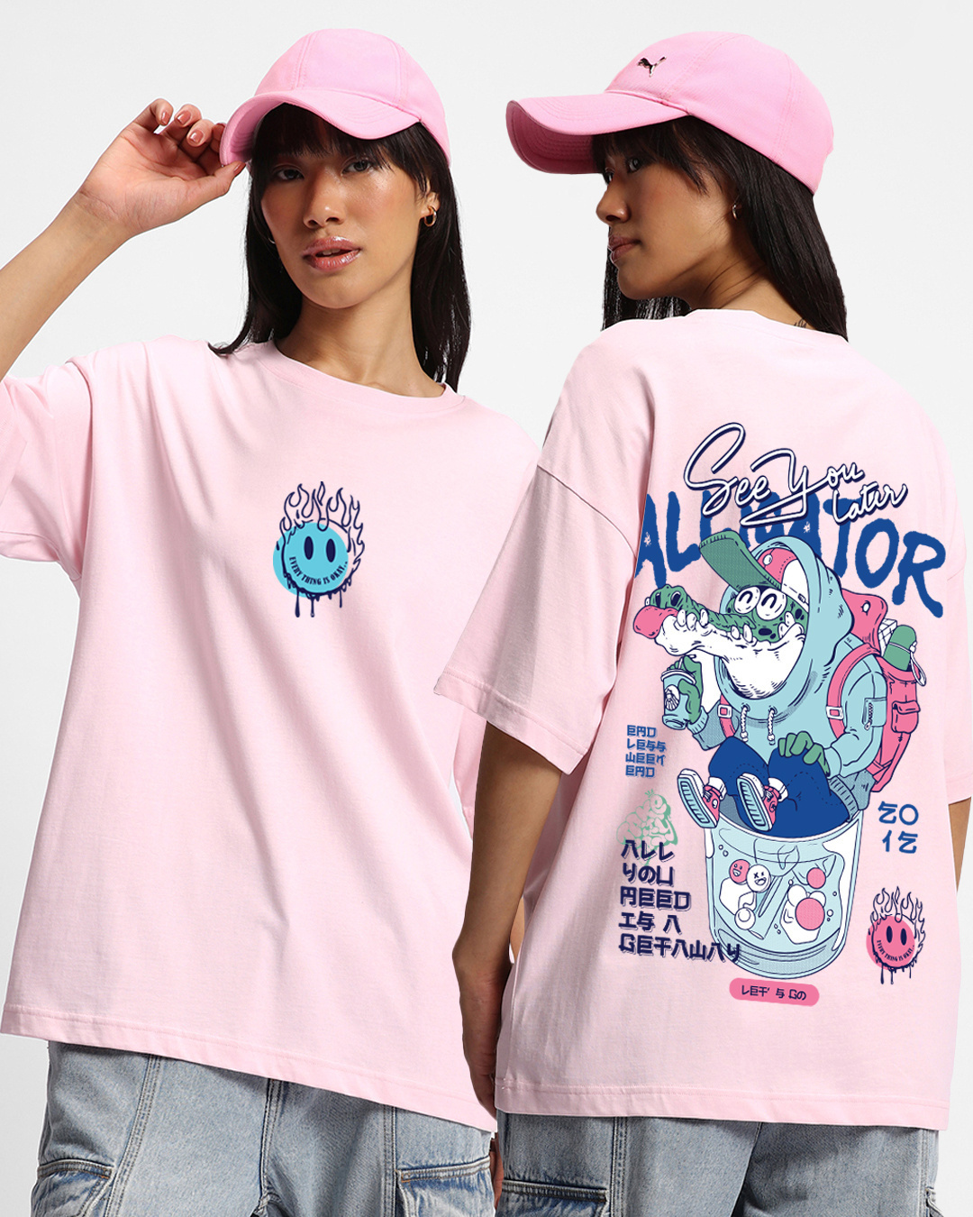 Buy Women's Pink Later Alligator Graphic Printed Oversized T-shirt ...