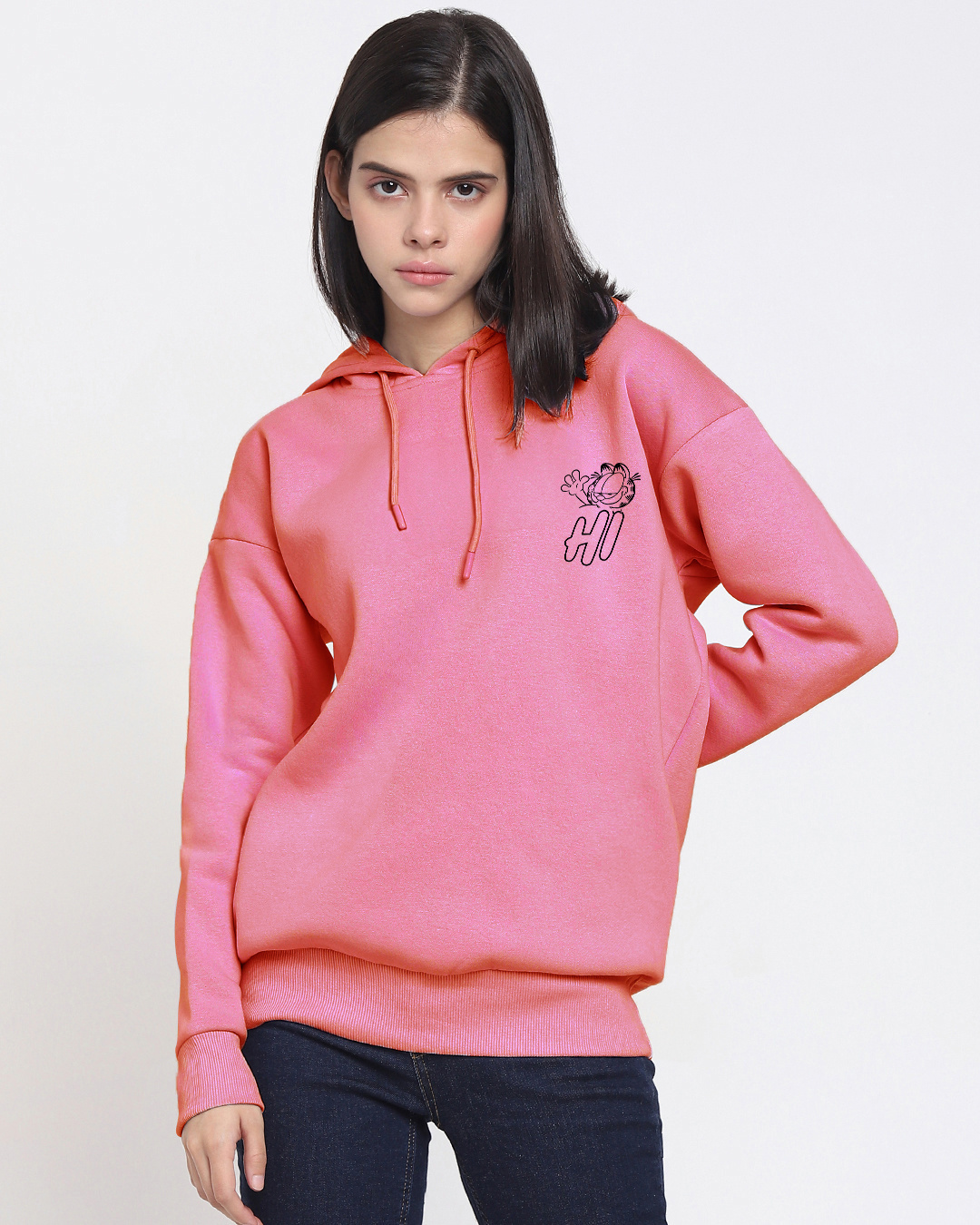 Shop Women's Pink Lazy Garfield Graphic Printed Oversized Hoodies-Back