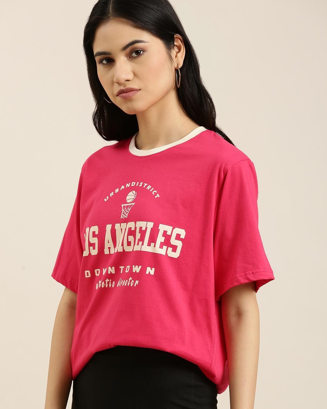 Buy Women's Pink Los Angeles Typography Oversized Tshirt for Women