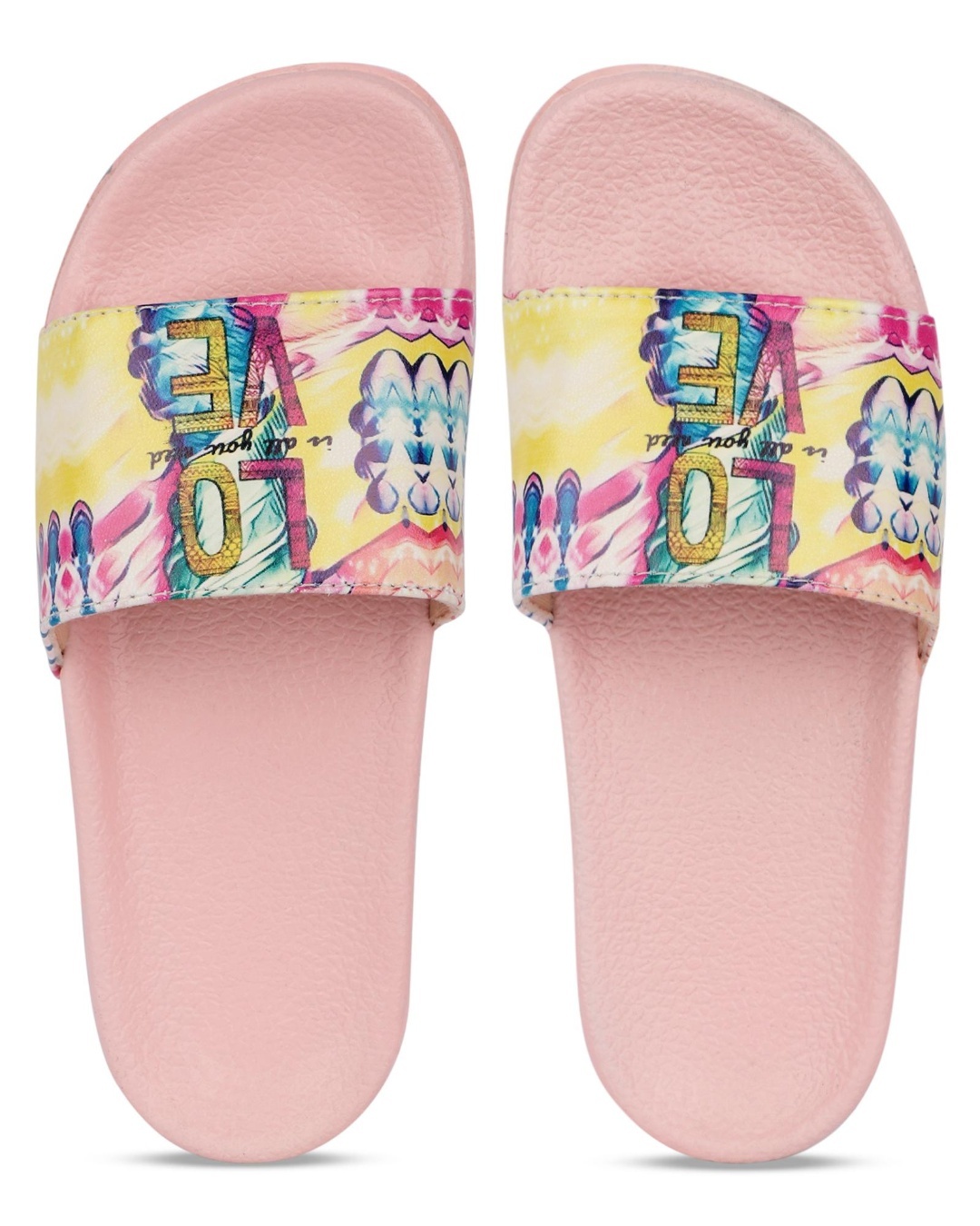 Buy Women's Pink Love Printed Sliders Online in India at Bewakoof