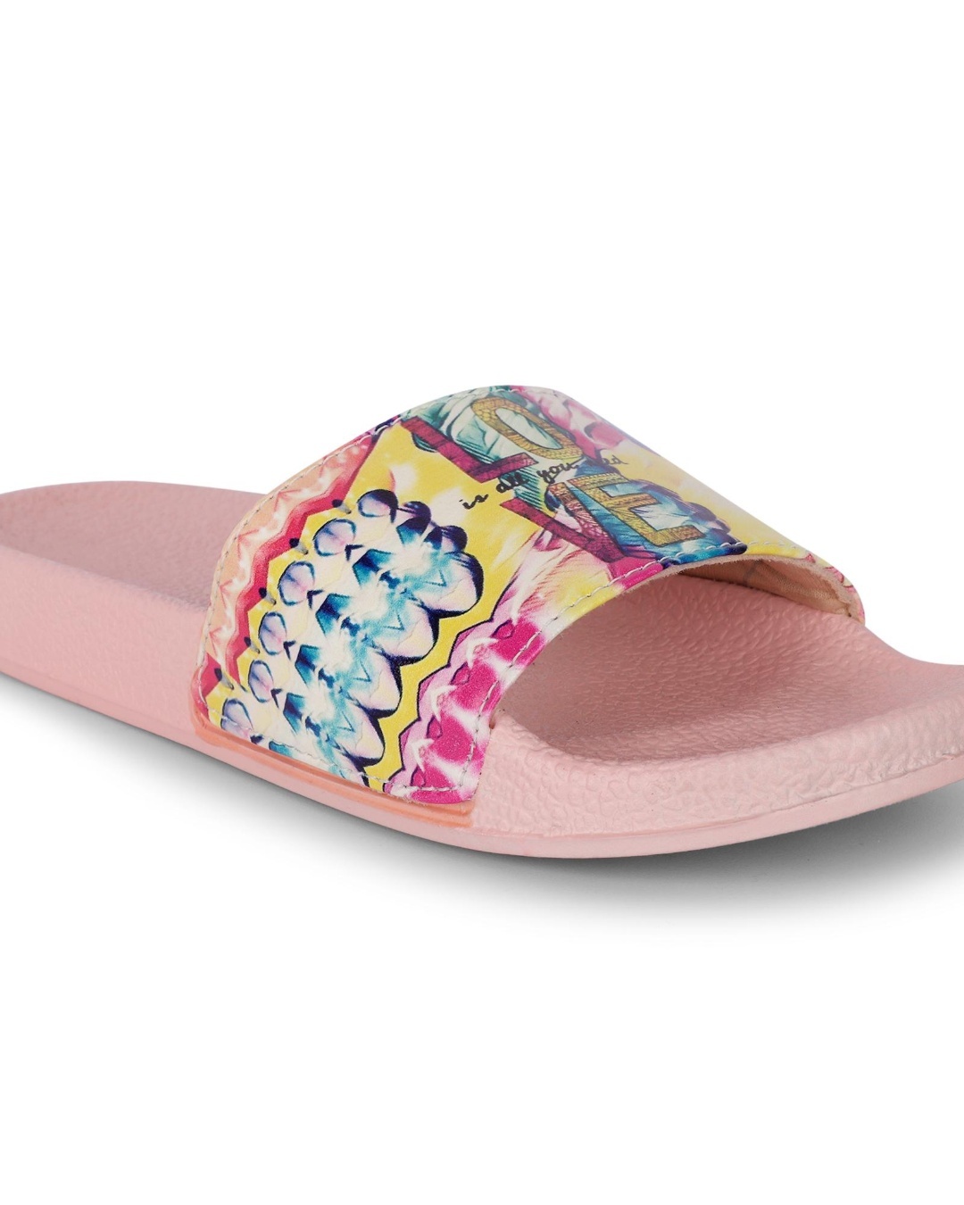 Shop Women's Pink Love Printed Sliders-Back