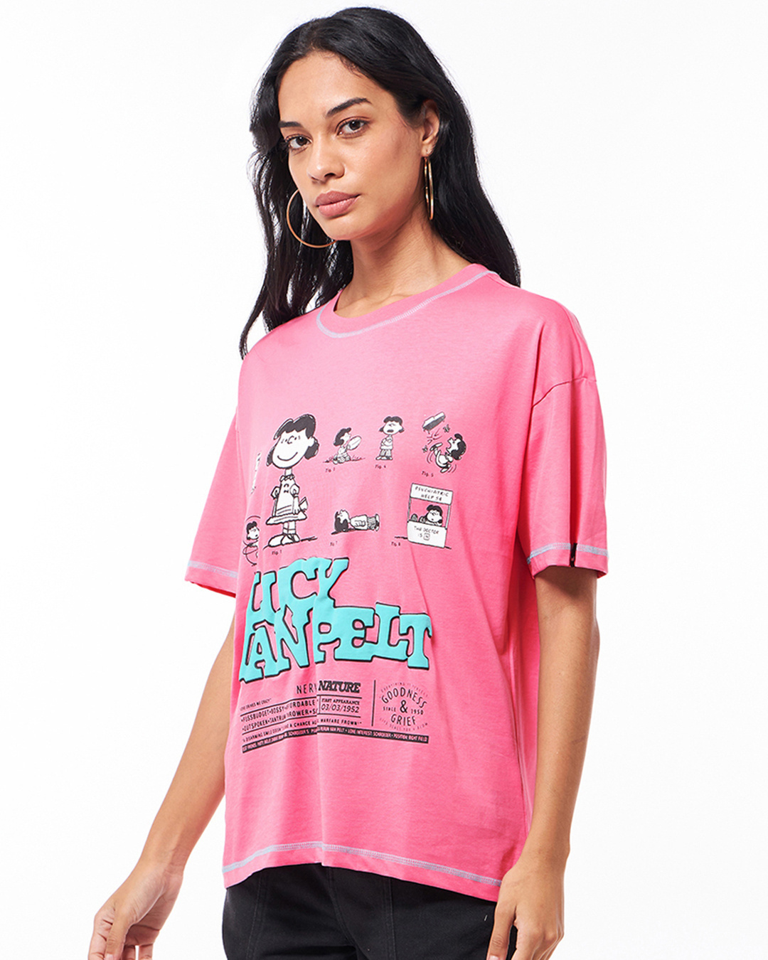 Shop Women's Pink Lucy Vanpelt Graphic Printed Oversized T-shirt-Back