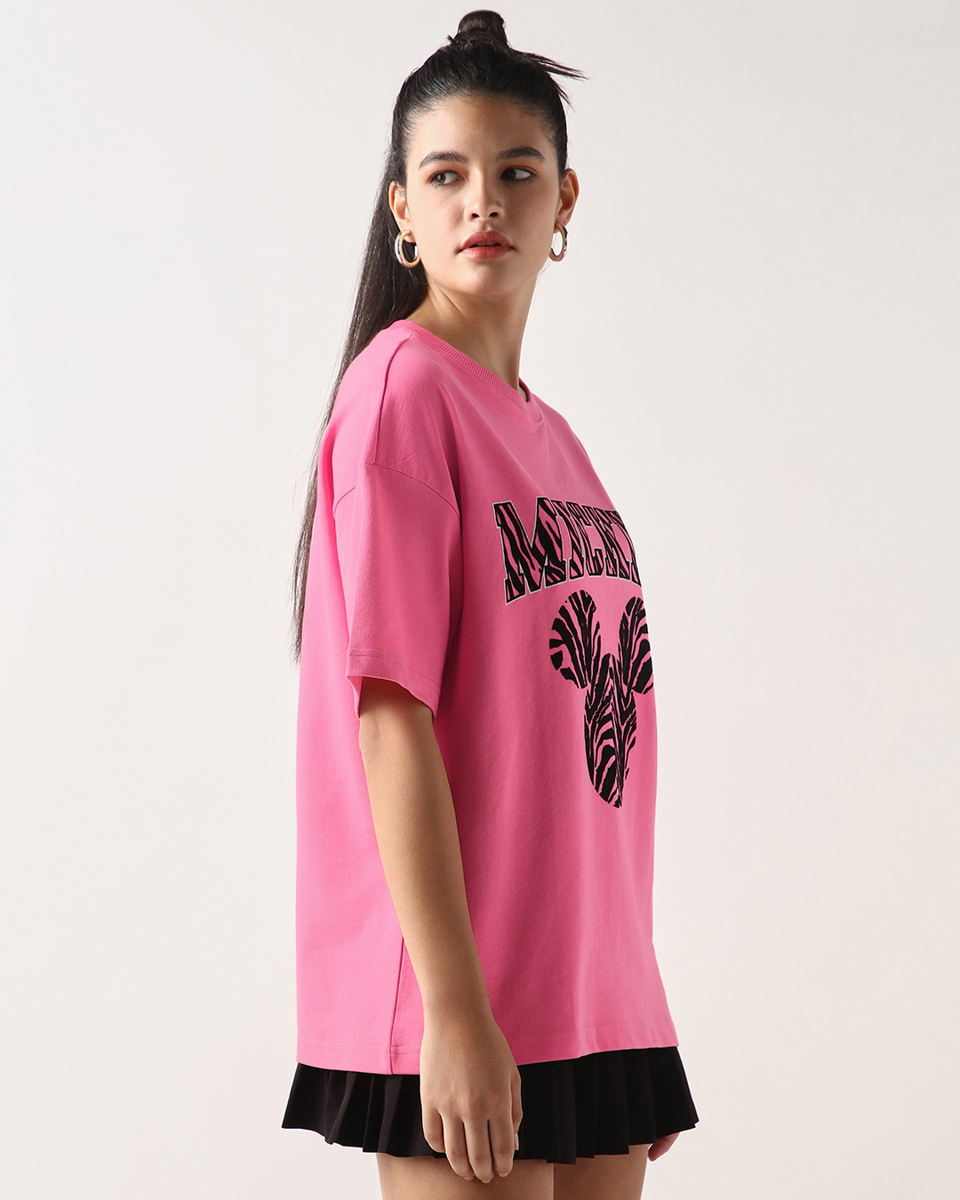 Shop Women's Pink Mickey Zebra Graphic Printed Oversized T-shirt-Back