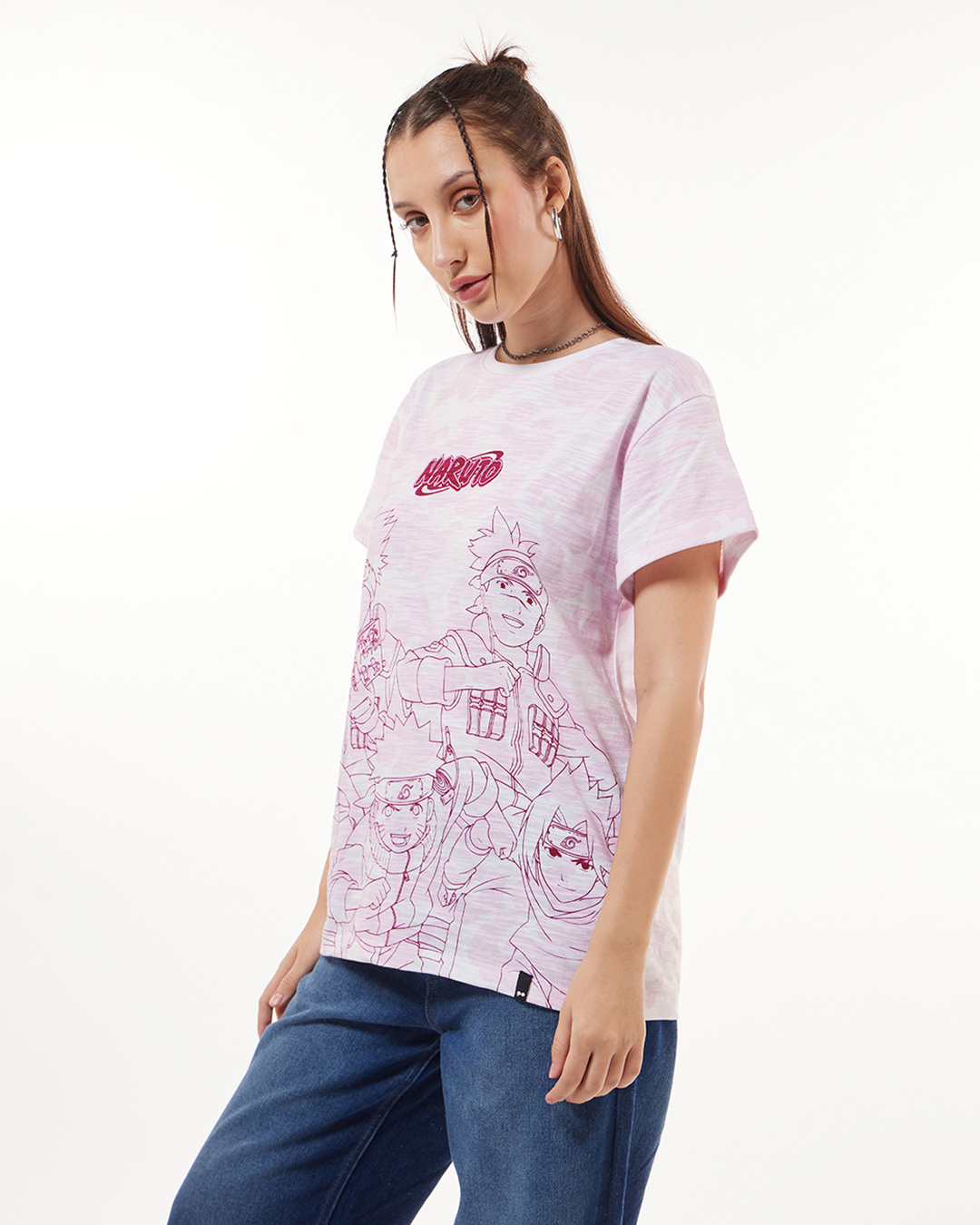 Shop Women's White & Pink Naruto Graphic Printed Boyfriend T-shirt-Back