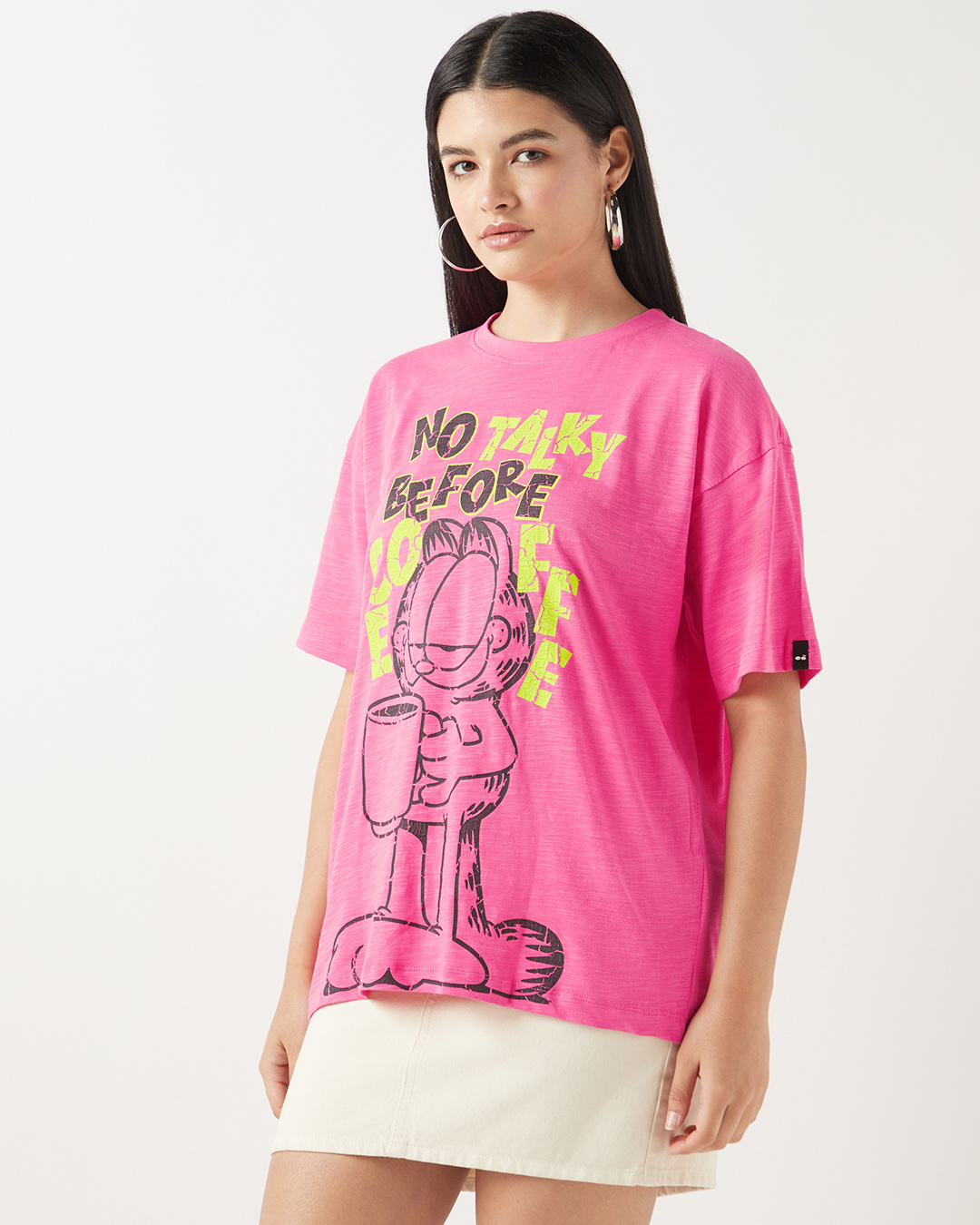 Shop Women's Pink No Talky Before Coffee Graphic Printed Oversized T-shirt-Back