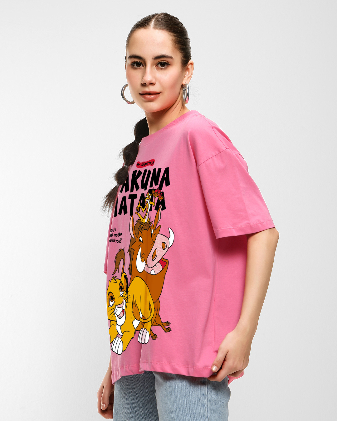 Shop Women's Pink No Worries Graphic Printed Oversized T-shirt-Back