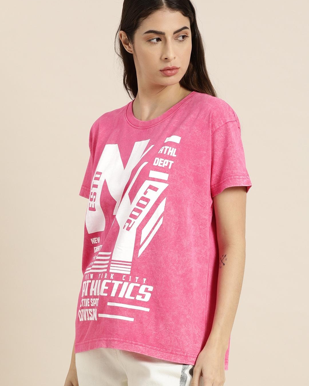Shop Women's Pink NY Typography Relaxed Fit T-shirt-Back