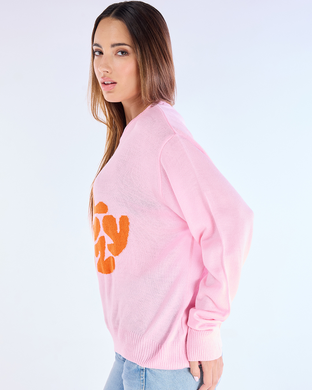 Shop Women's Pink & Orange Still Woozy Typography Super Loose Fit Sweater-Back