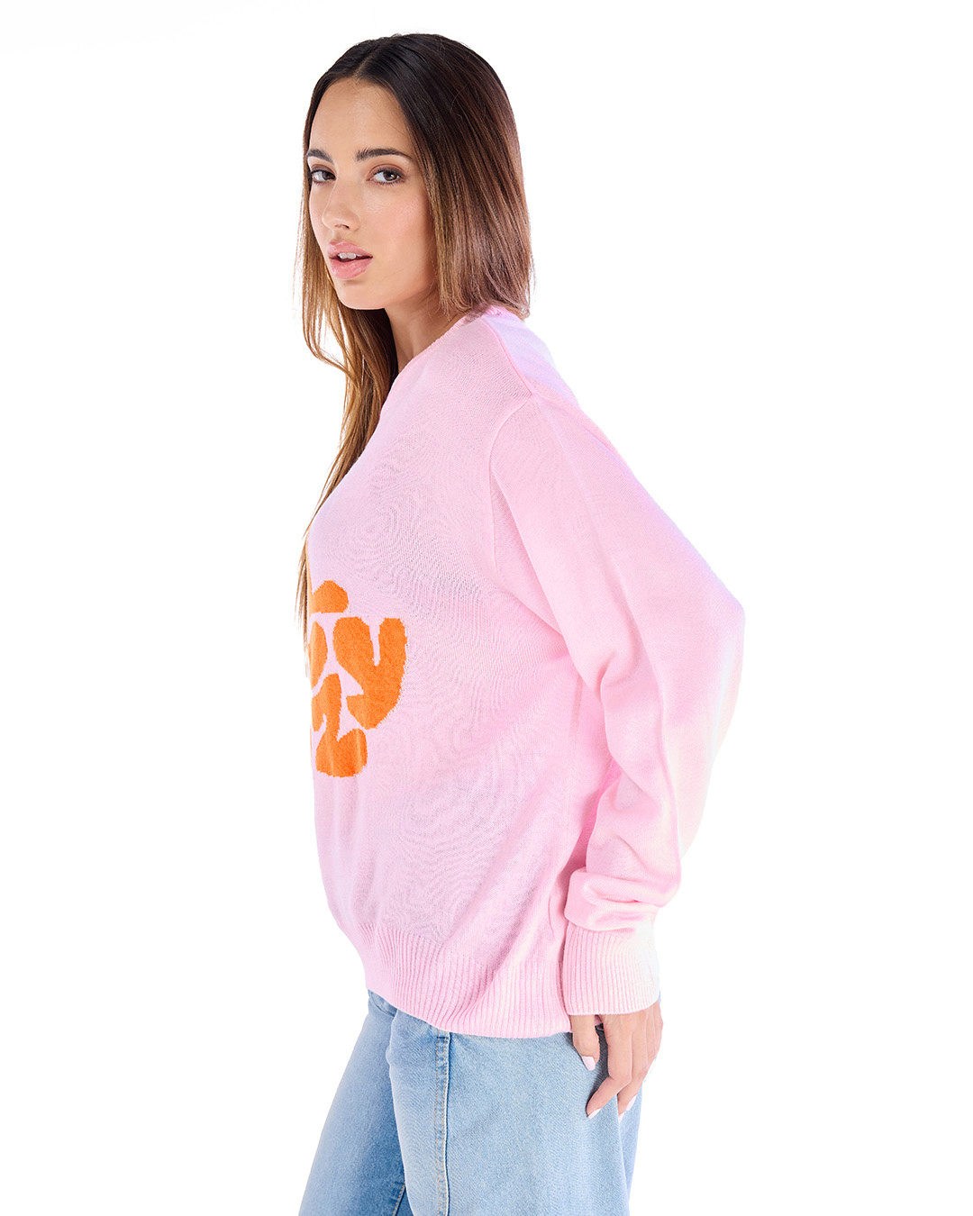 Shop Women's Pink & Orange Still Woozy Typography Super Loose Fit Sweater-Back