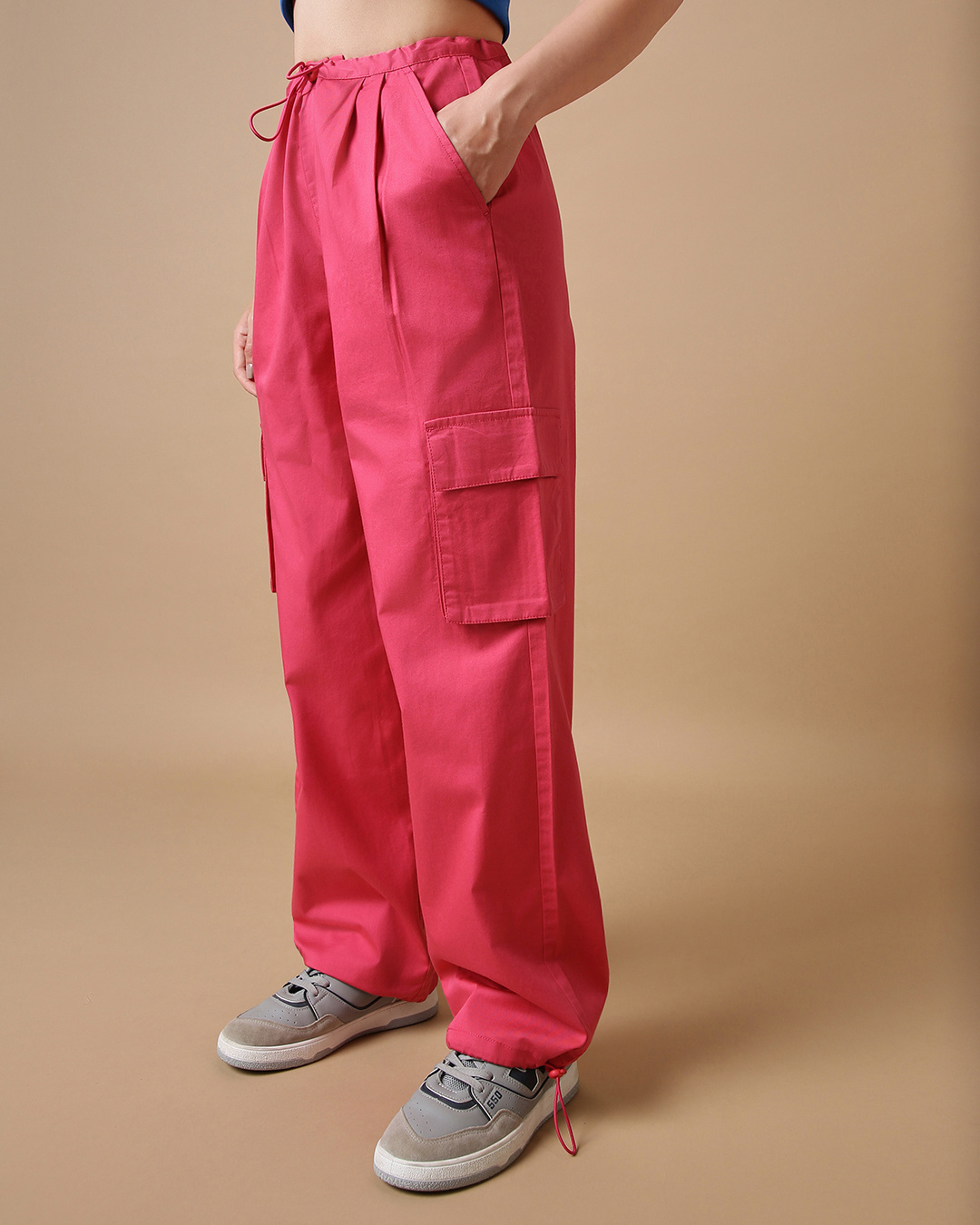 Shop Women's Pink Oversized Cargo Parachute Pants-Back