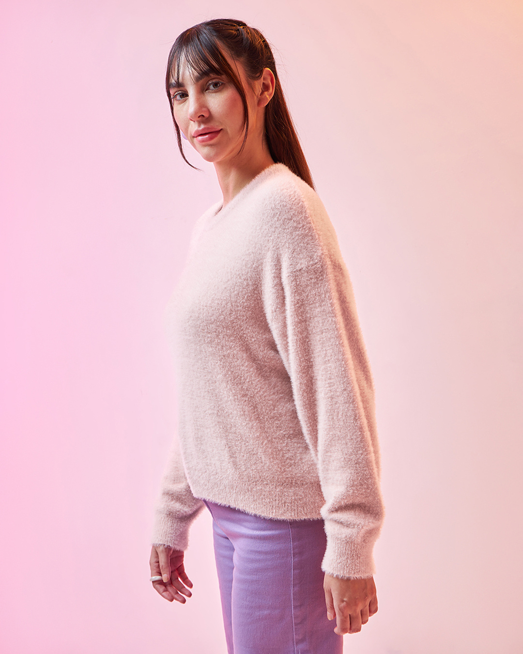 Shop Women's Pink Oversized Flatknit Sweater-Back