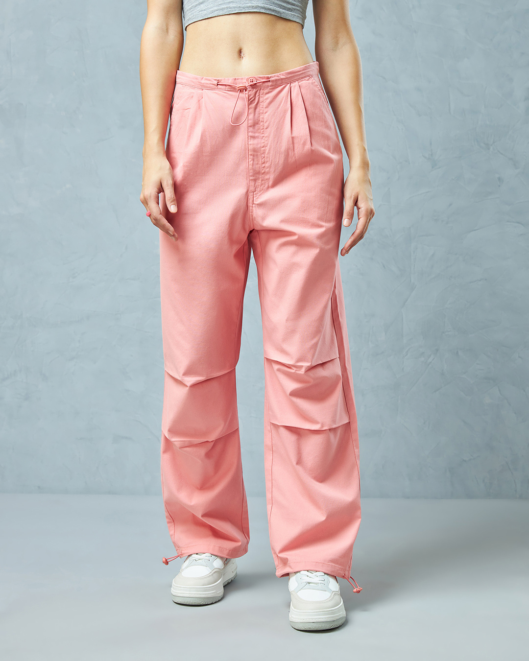 Shop Women's Pink Oversized Parachute Pants-Back
