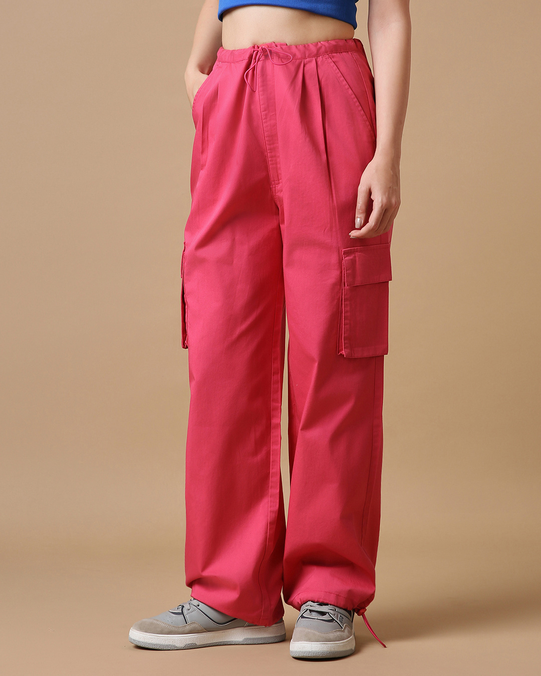 Shop Women's Pink Oversized Plus Size Cargo Parachute Pants-Back